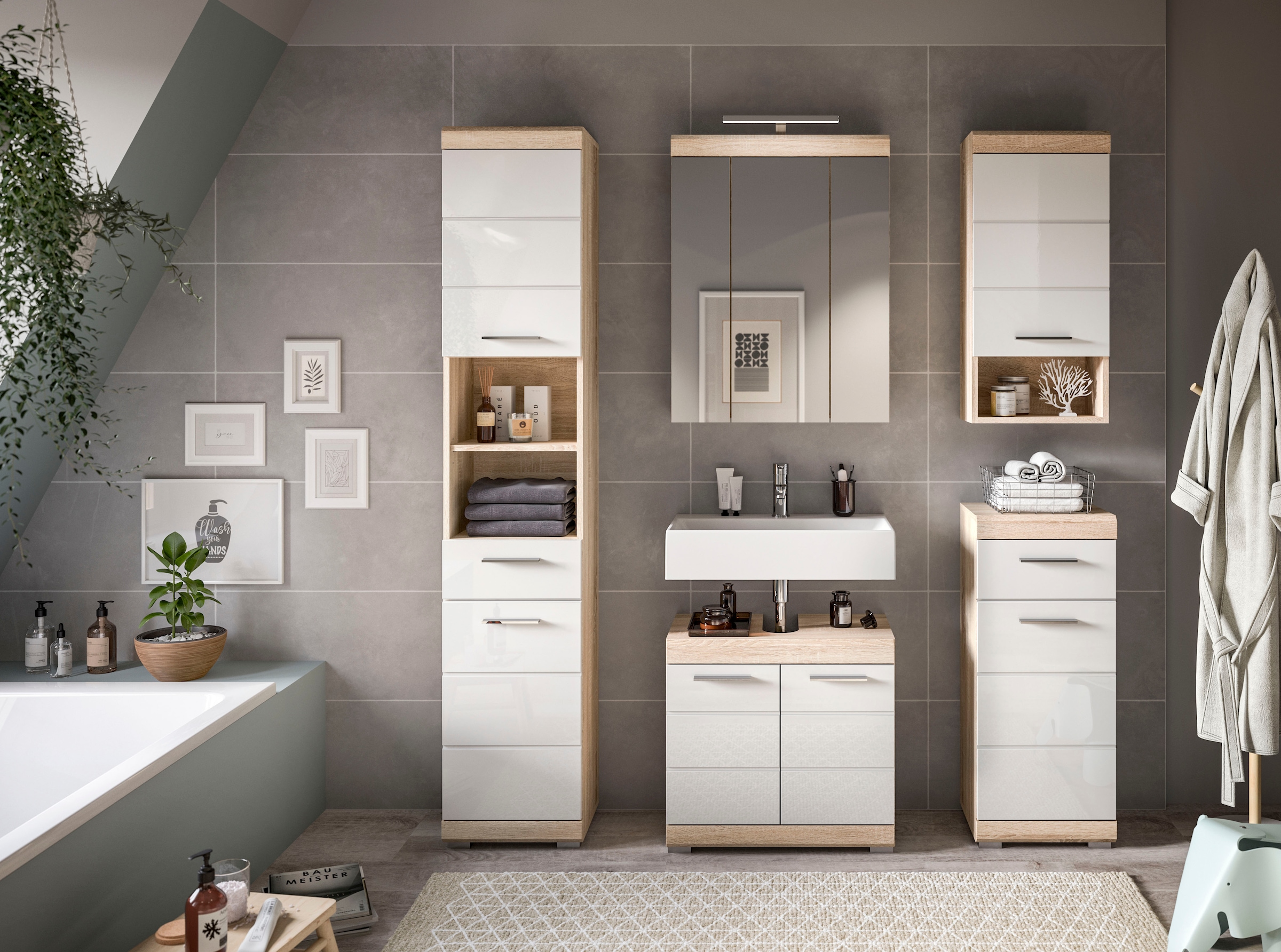 welltime Hängeschrank »SIENA, Breite 37cm, 1 Tür, 1 offenes Fächer, 1 Einlegeboden, MDF-Front« TOPSELLER!, 1 Stk. tlg. in verschiedenen Farben erhältlich, Badmöbel, Badschrank, Schrank, Bad