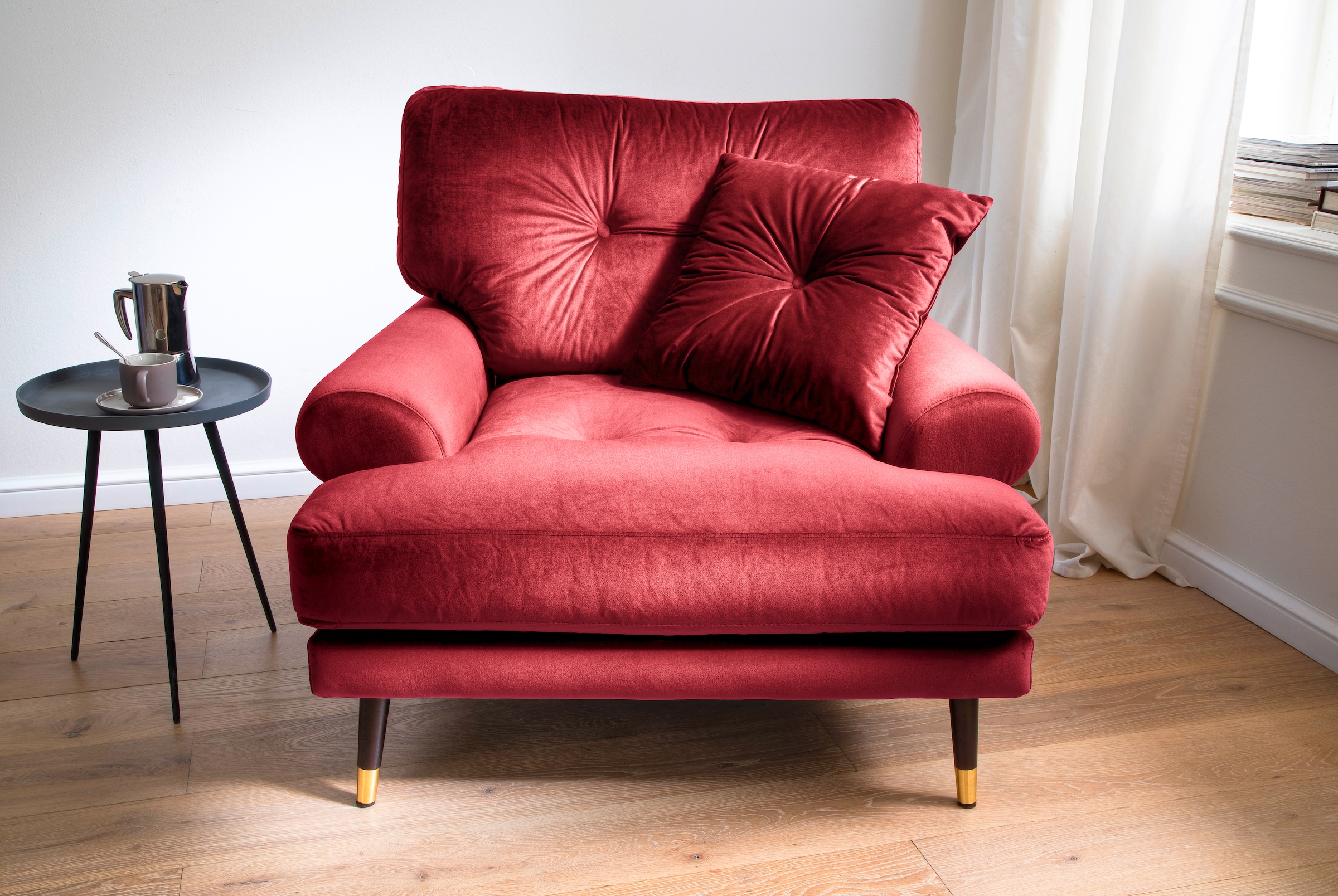 Trends by HG Loungesessel »TOKIO«, in Microfaser mit hochwertigem Holz/Metallfuss