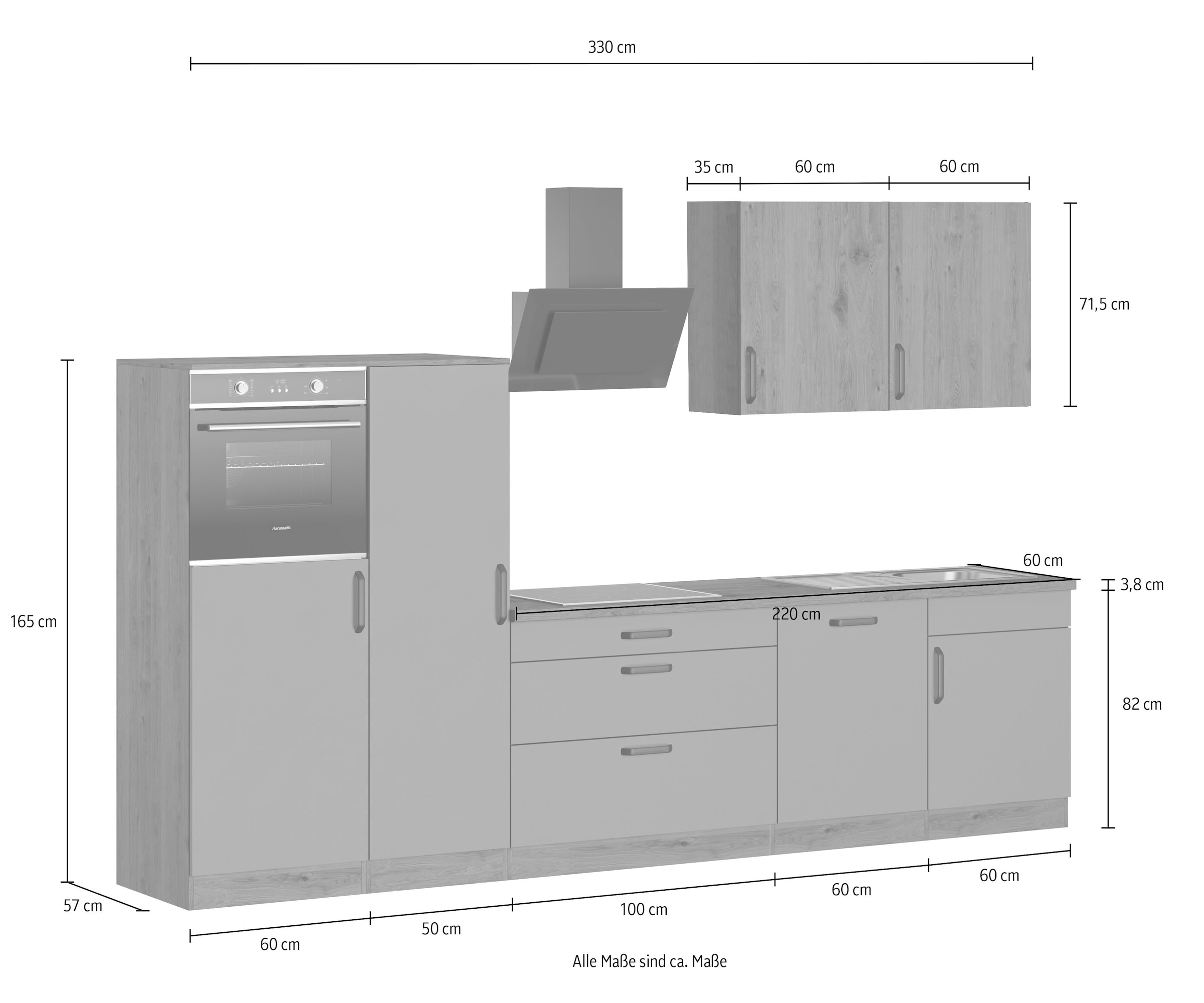 wiho Küchen Küchenzeile »Elba, TOPSELLER« wahlweise mit Hanseatic E-Geräten, Breite 330 cm