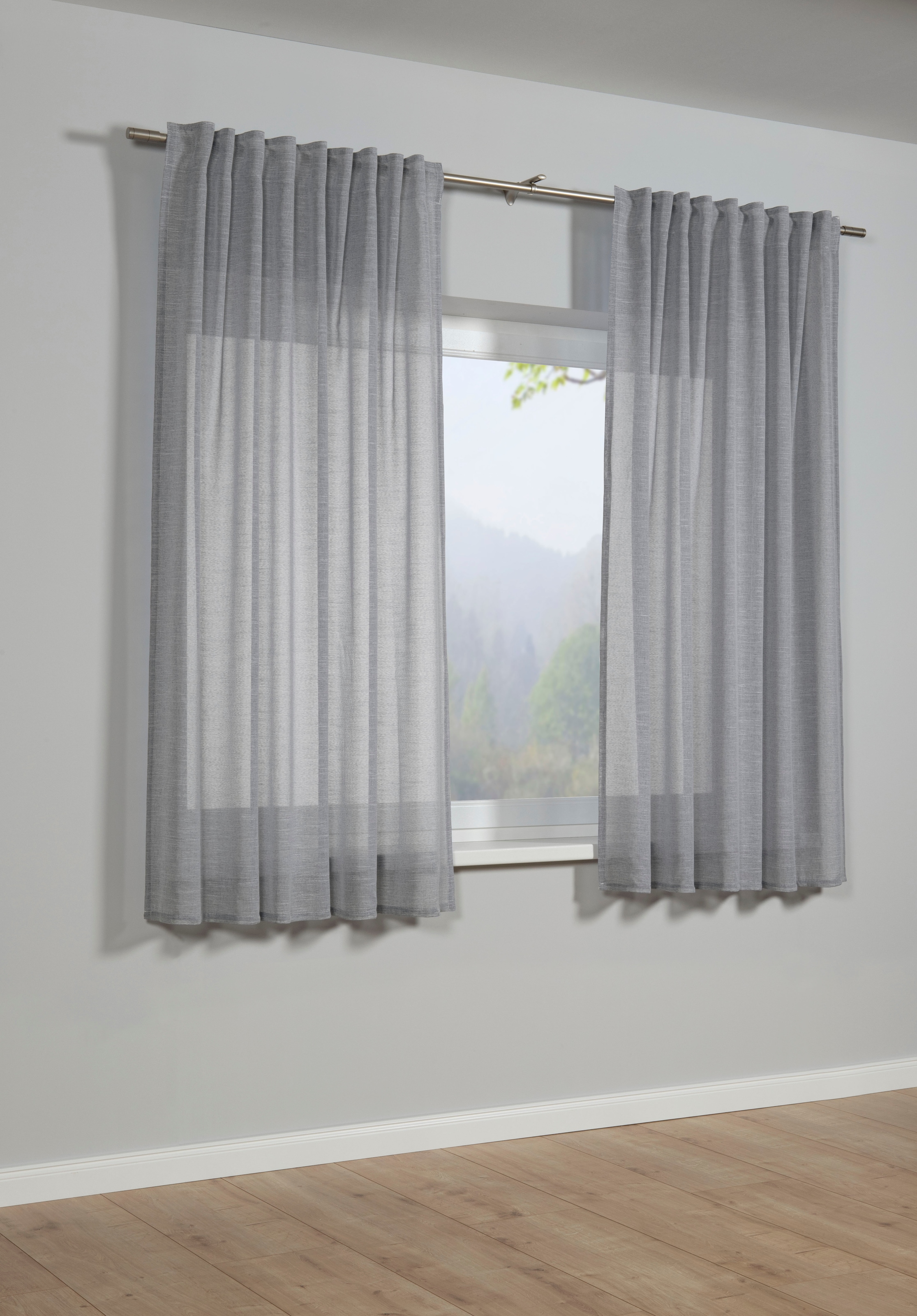 Image of Sehlbach Gardine "Schal Leinenoptik" Schlaufen 1 Stk. tlg. mit Gardinenband und verdeckten Schlaufen