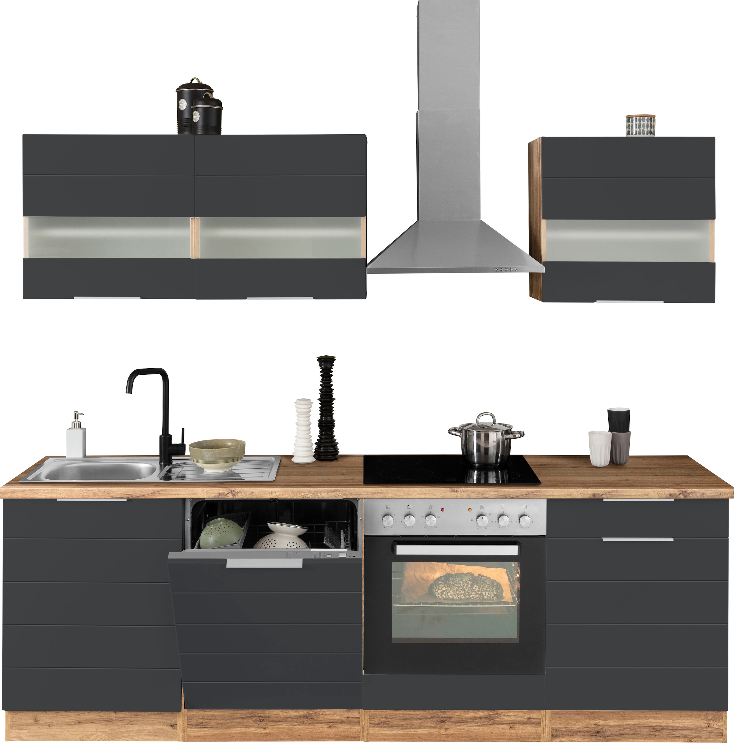 KOCHSTATION Kitchenette »KS-Luhe« 240 cm de large, au choix avec ou sans appareils électriques, façades MDF fraisées