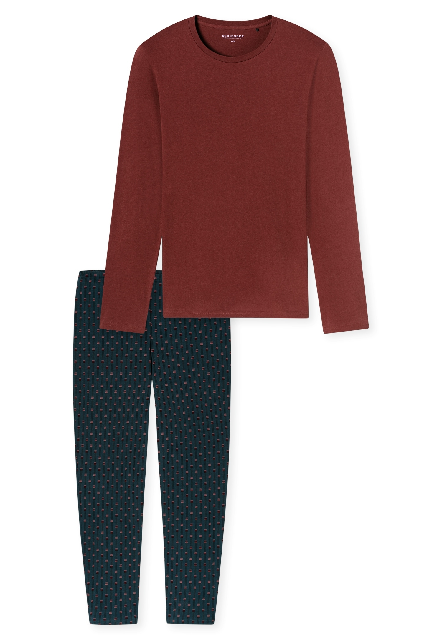 Schiesser Pyjama »Casual Essentials« 2 pièces mit unifarbenem Langarmshirt mit rundem Halsausschnitt