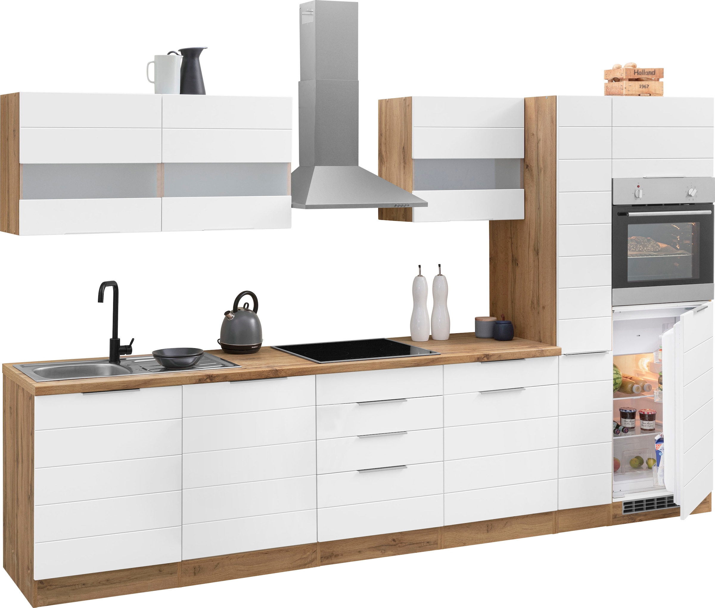 KOCHSTATION Kitchenette »KS-Luhe« largeur 330 cm, avec ou sans appareils électroménagers au choix, façades en MDF fraisées