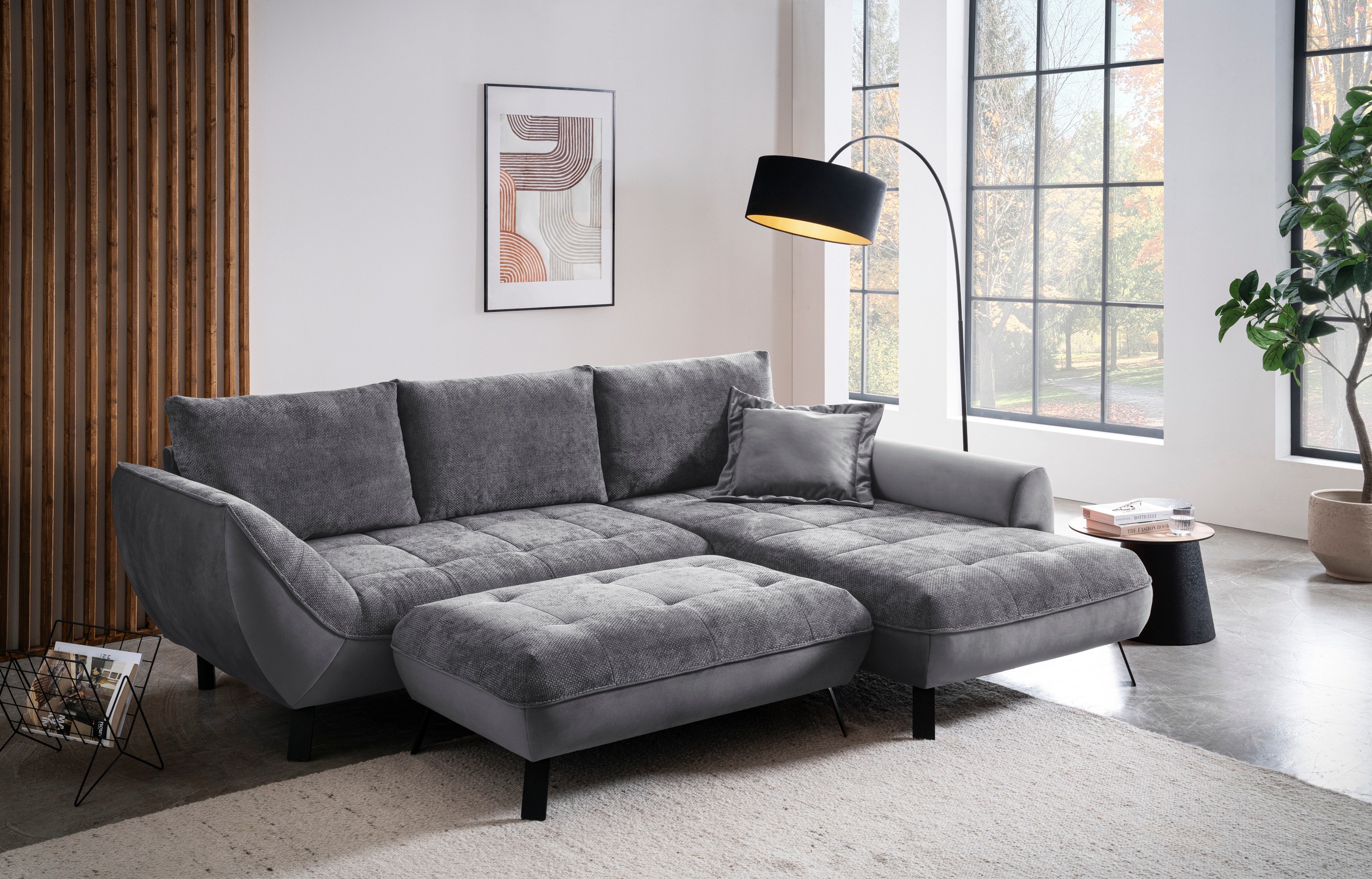 exxpo - sofa fashion Canapé d'angle »Bellini, Materialmix oder komplett Struktur, Breite 268cm, bequem« bequem und modern, Materialmix, L-Form