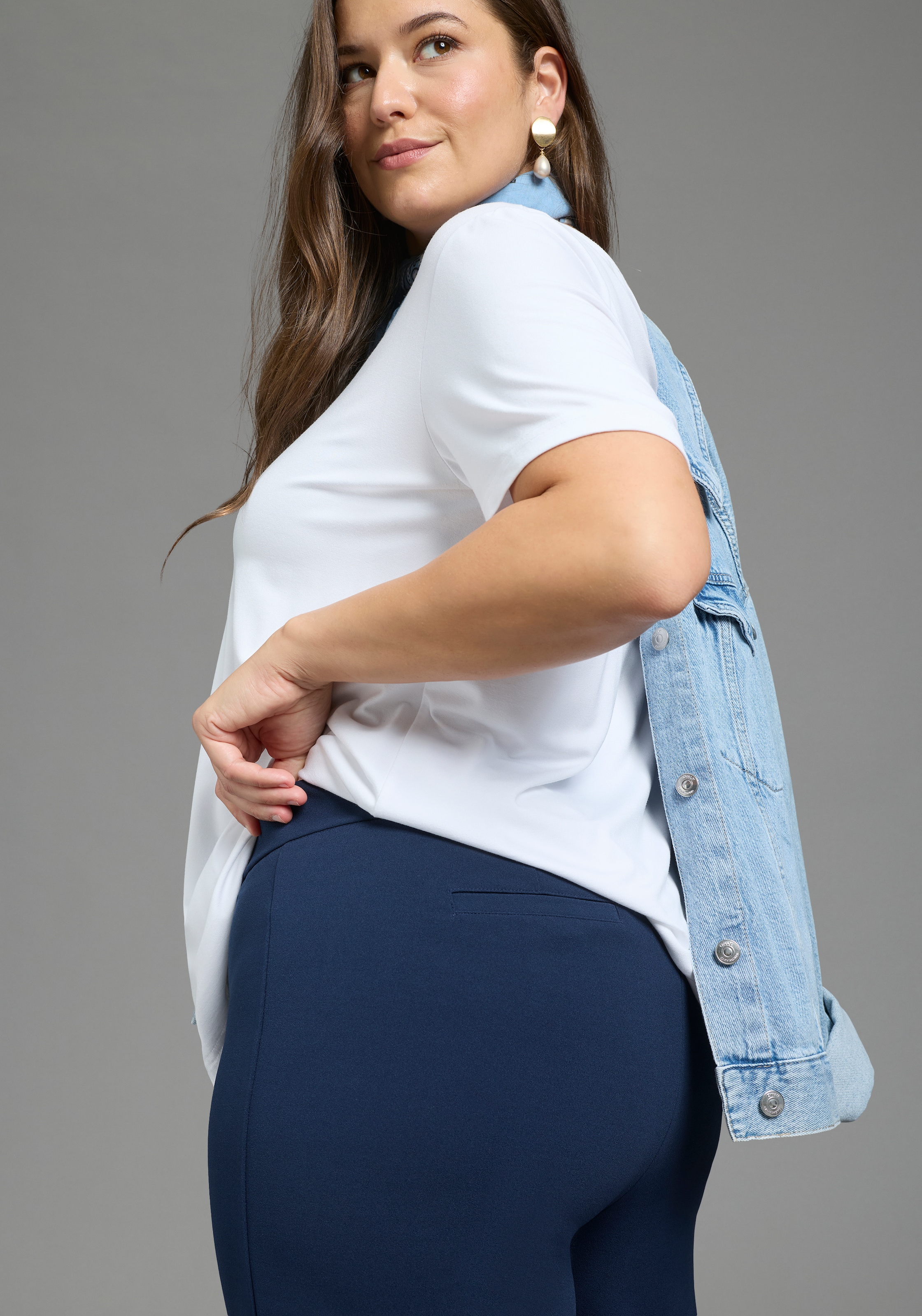 Laura Scott CURVE Pantalon à enfiler »Grosse Grössen«  en tissu stable et élastique avec jambe large