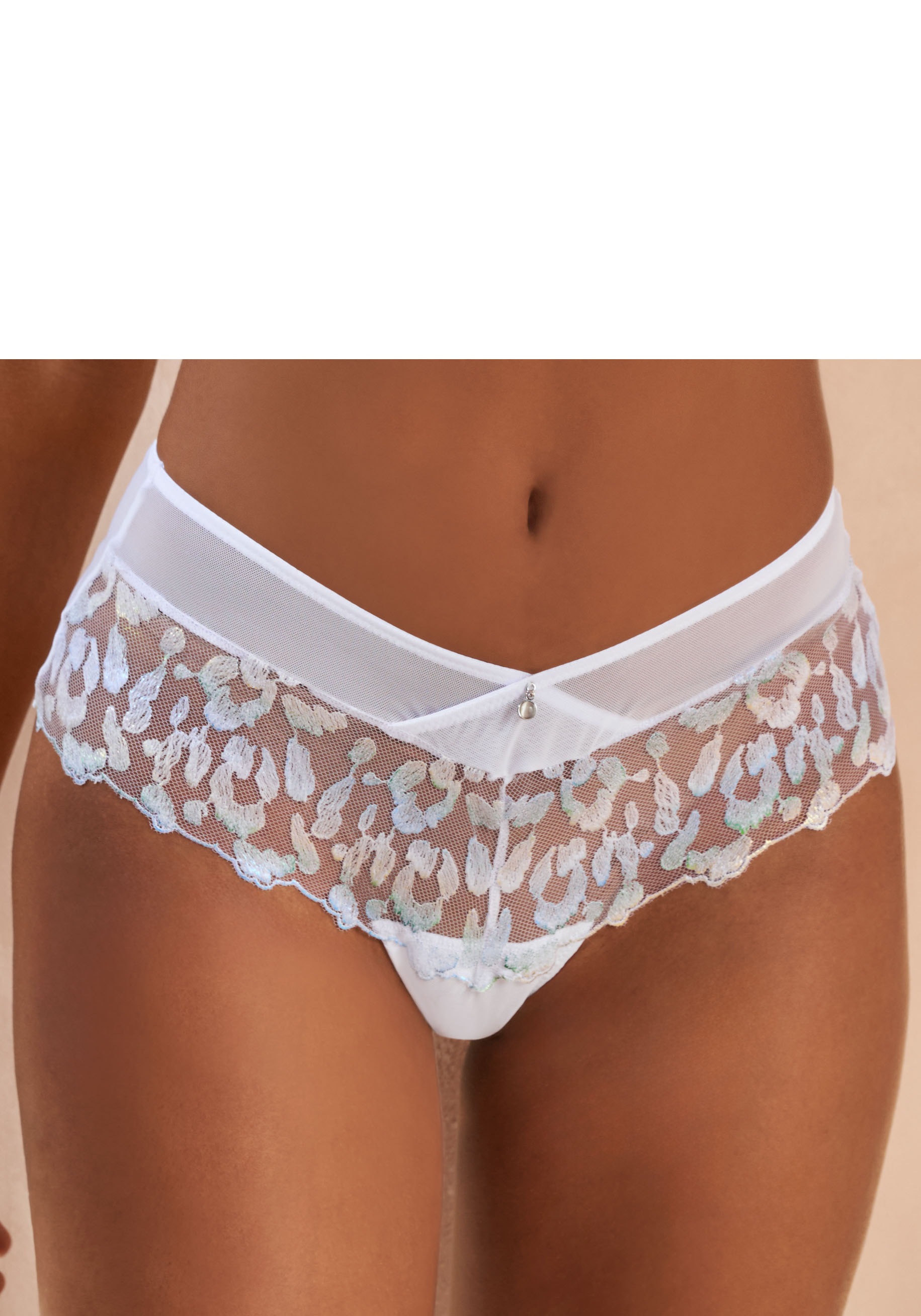 Image of JETTE Panty aus Stickereispitze mit Glitzer-Effekten und zartem Mesh, Reizwäsche