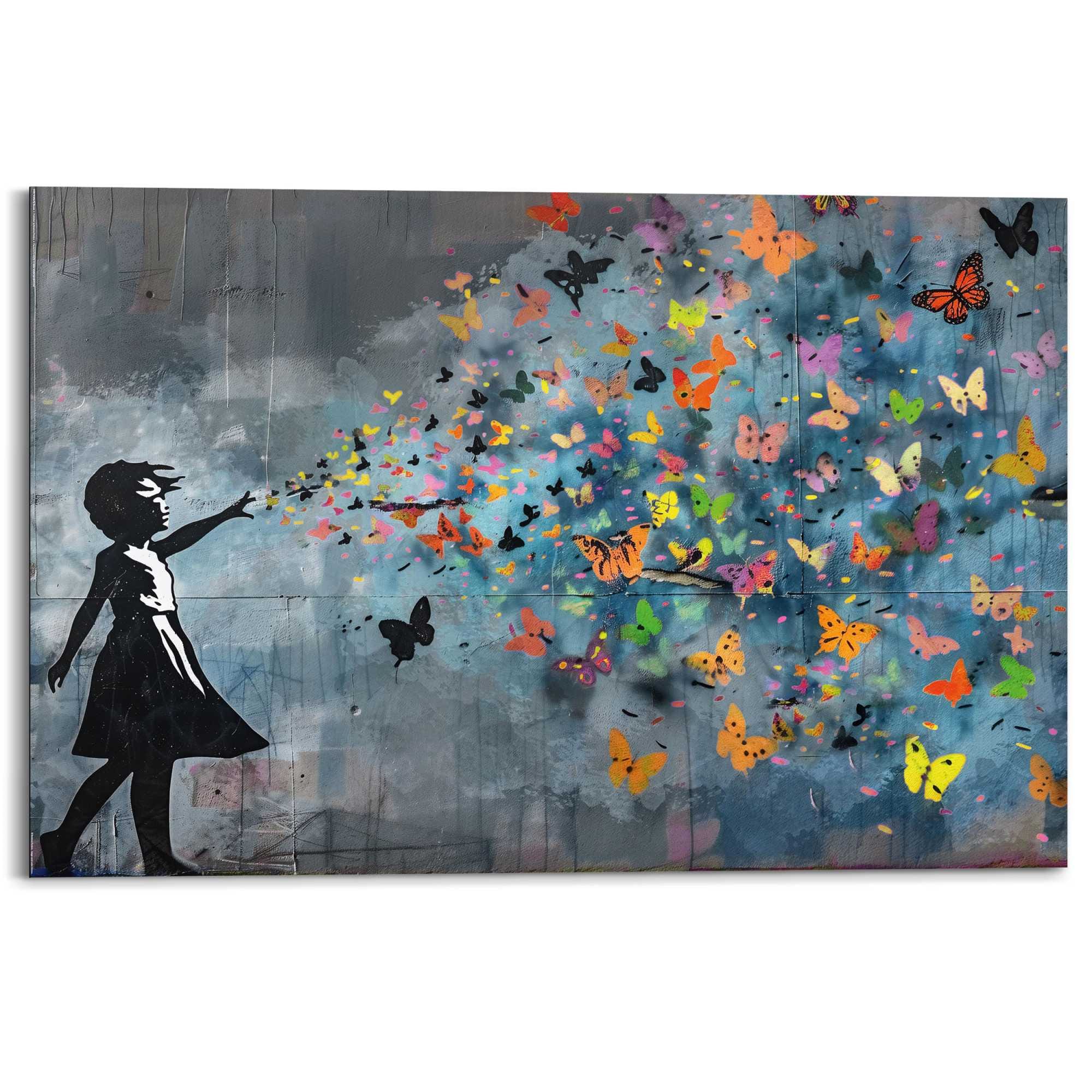 Image of Reinders Deco-Panel "Mädchen im Stil von Banksy" Teenager Zimmer - Nacht - Mehrfarbig - MDF - Kunst - 90x60 cm