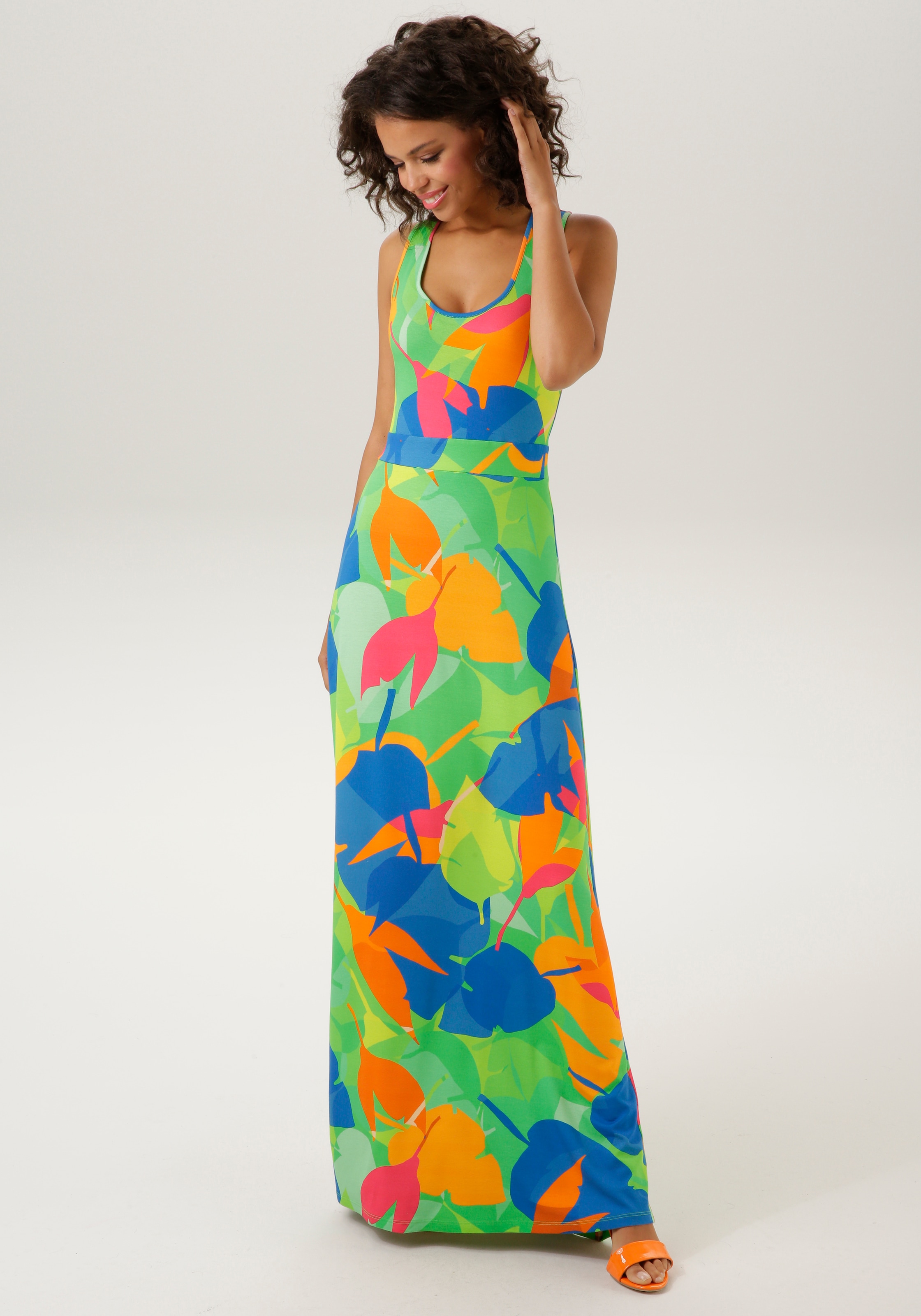 bedruckt Blumen ♕ CASUAL mit und Aniston auf - versandkostenfrei Sommerkleid, KOLLEKTION NEUE Blättern graphischen