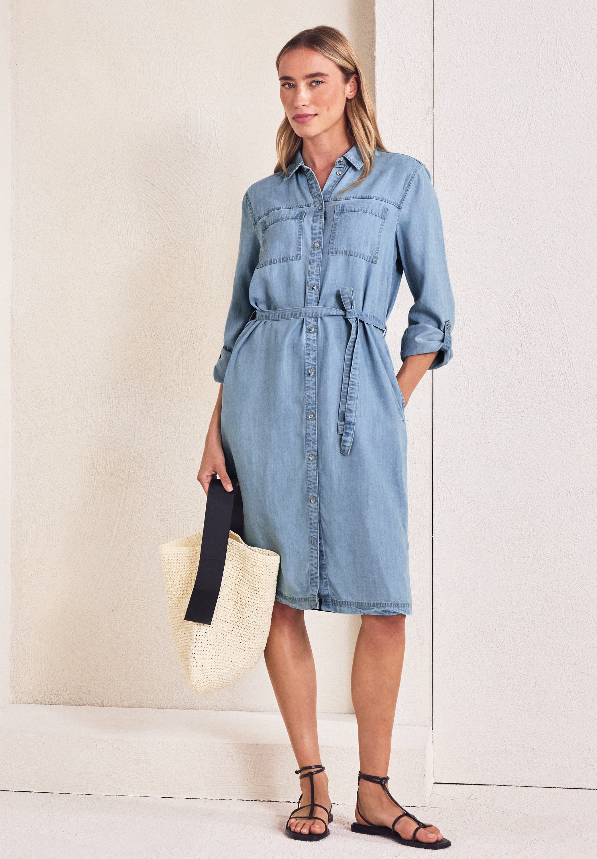 Image of STREET ONE Jeanskleid Brusttaschen Eingrifftaschen seitliche Schlitze, washed Look