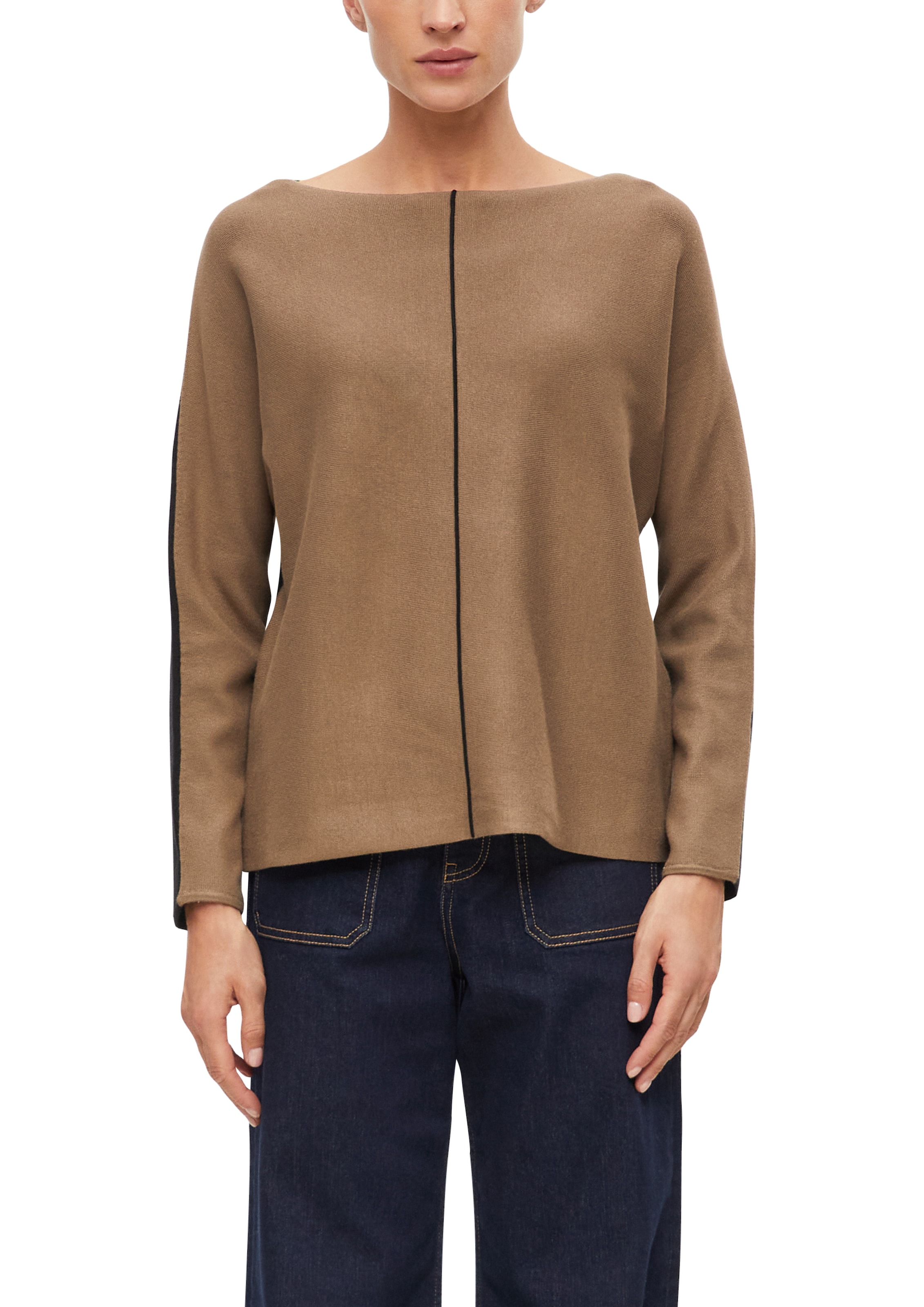 Image of s.Oliver BLACK LABEL Strickpullover mit Color Blocking und Teilungsnaht, Viskosemix