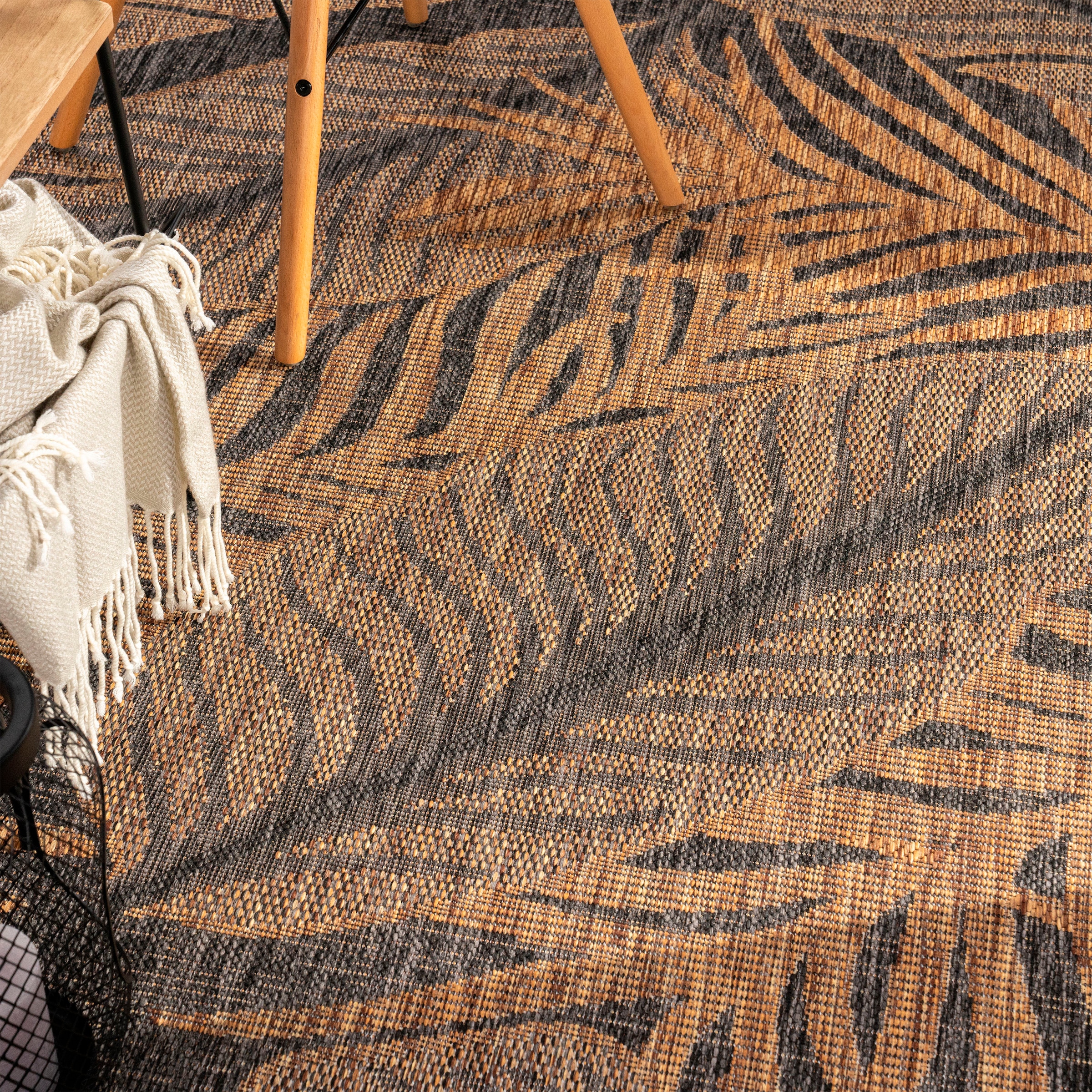 Paco Home Teppich »Illusion 326«, rechteckig, 4 mm Höhe, Flachgewebe, Blätter Motiv, In- und Outdoor geeignet