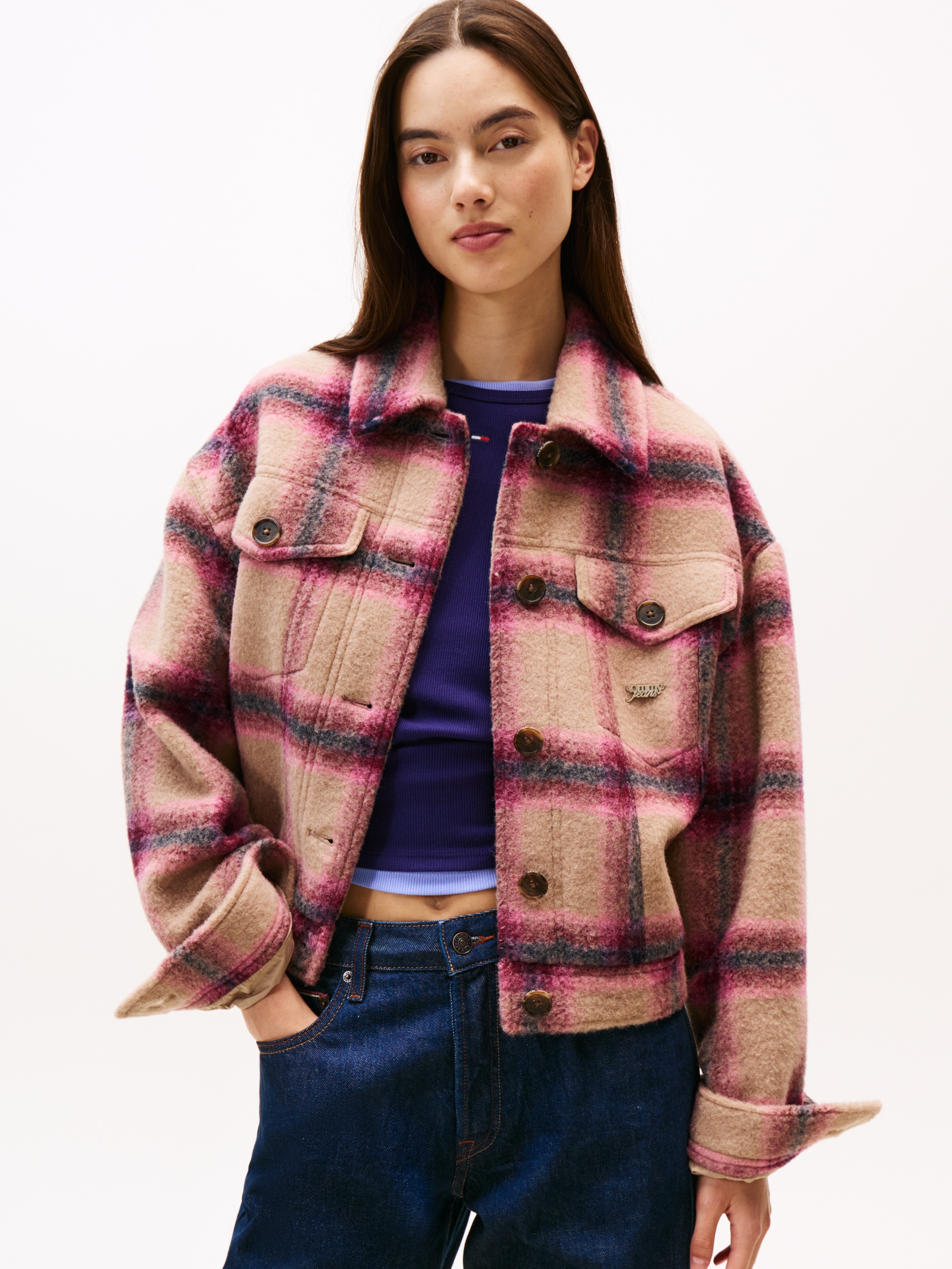Image of Tommy Jeans Hemdjacke "TJW WOOL TRUCKER JACKET" Materialmix, mit Wolle