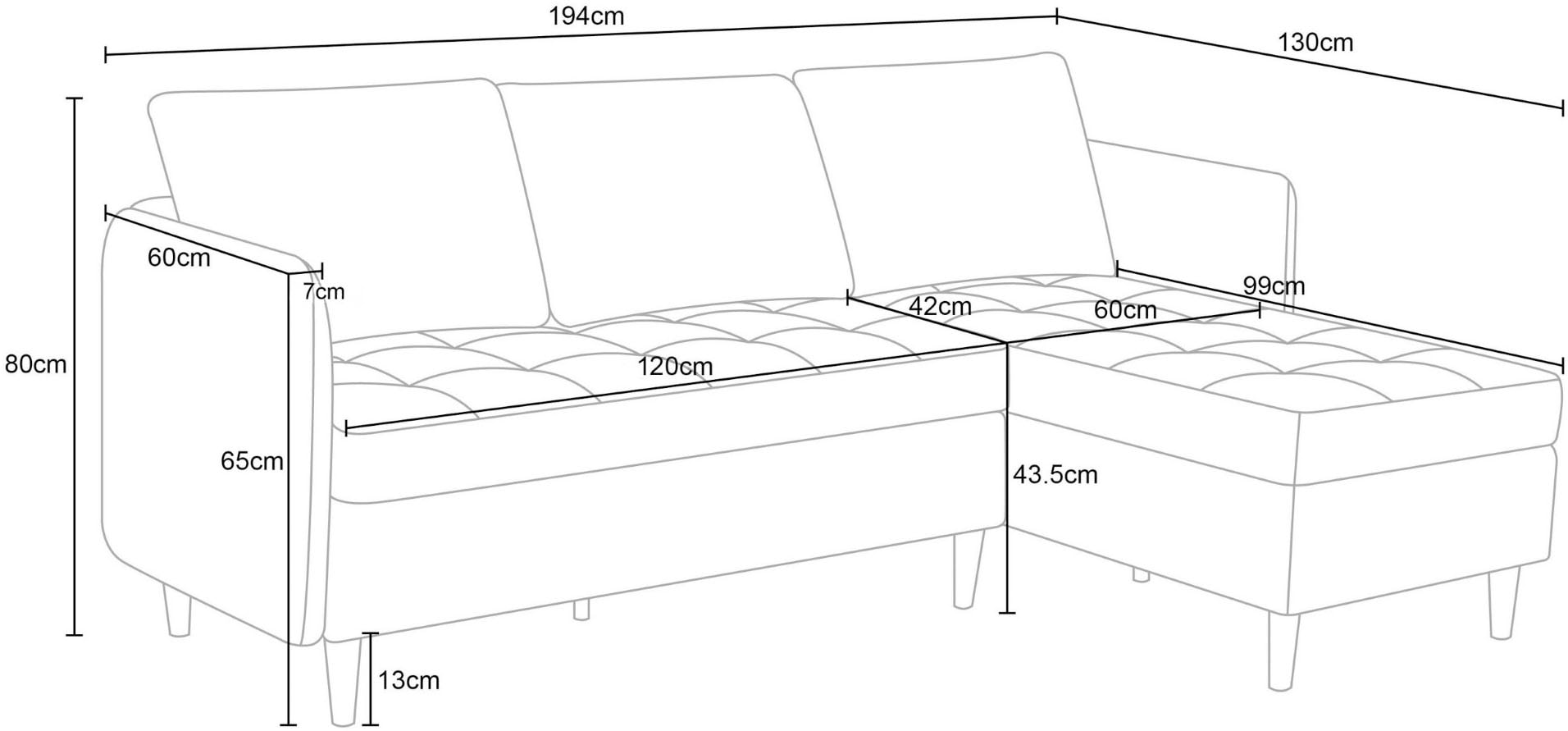Dorel Home Ecksofa »LINDHUS, Cord, L-Form, Breite 194cm, verschiedene Stellvarianten« Recamiere, Stauraum, Modulsofa