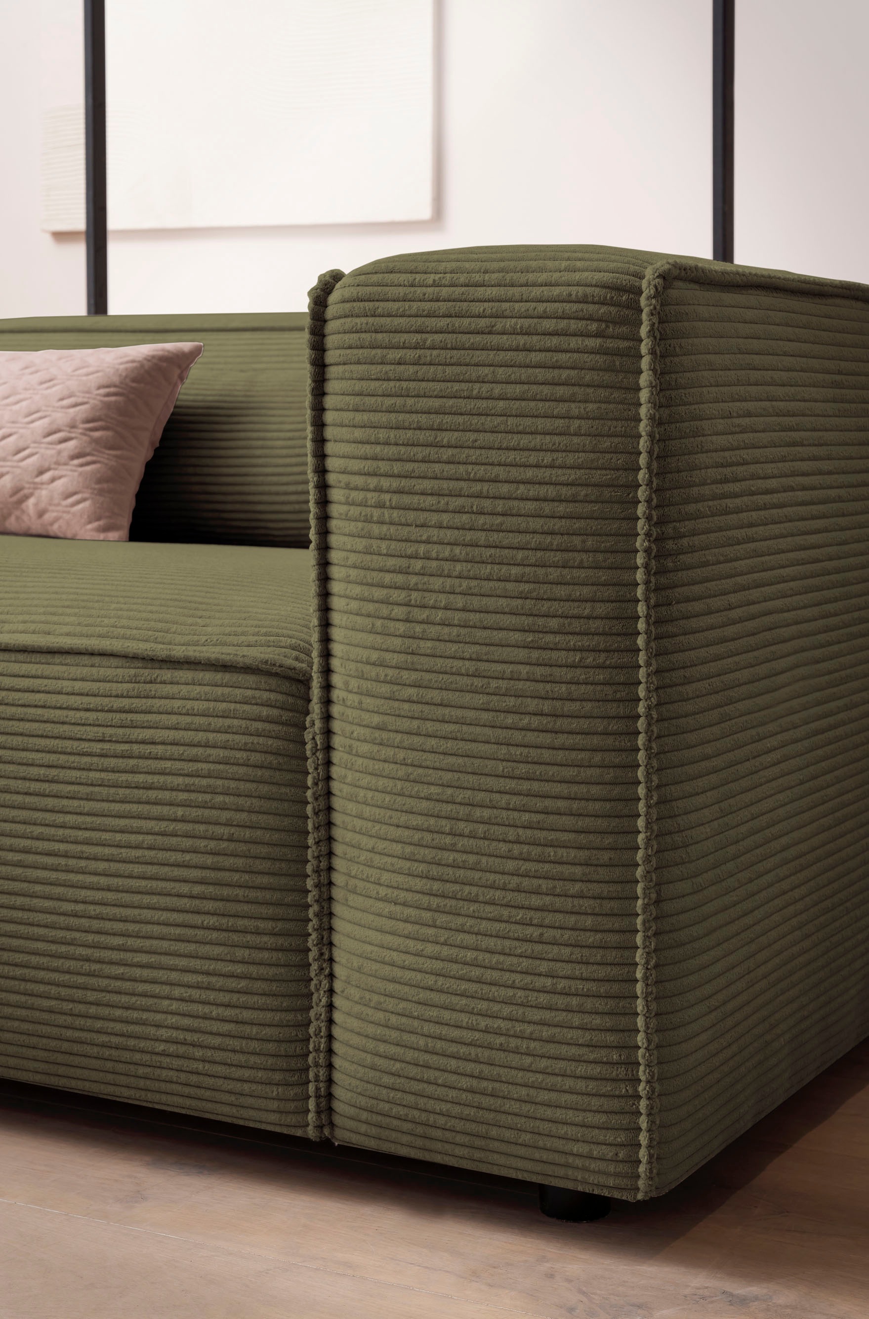 LeGer Home by Lena Gercke 3-Sitzer »PIARA, XXL Sofa mit Kedernaht, Big-Sofa in Cord oder Leinenoptik«, schwarze Füsse, bequemer Sitzkomfort, extra tiefe Sitzfläche