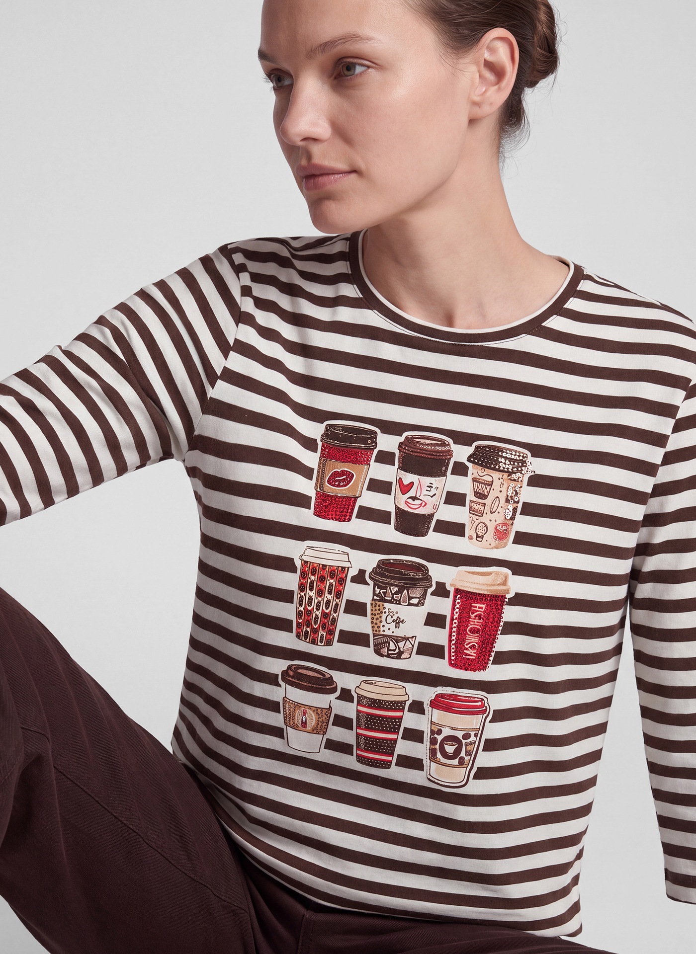 Rabe T-shirt à manches 3/4 mit Streifen-Muster - Print und Glitzersteinen