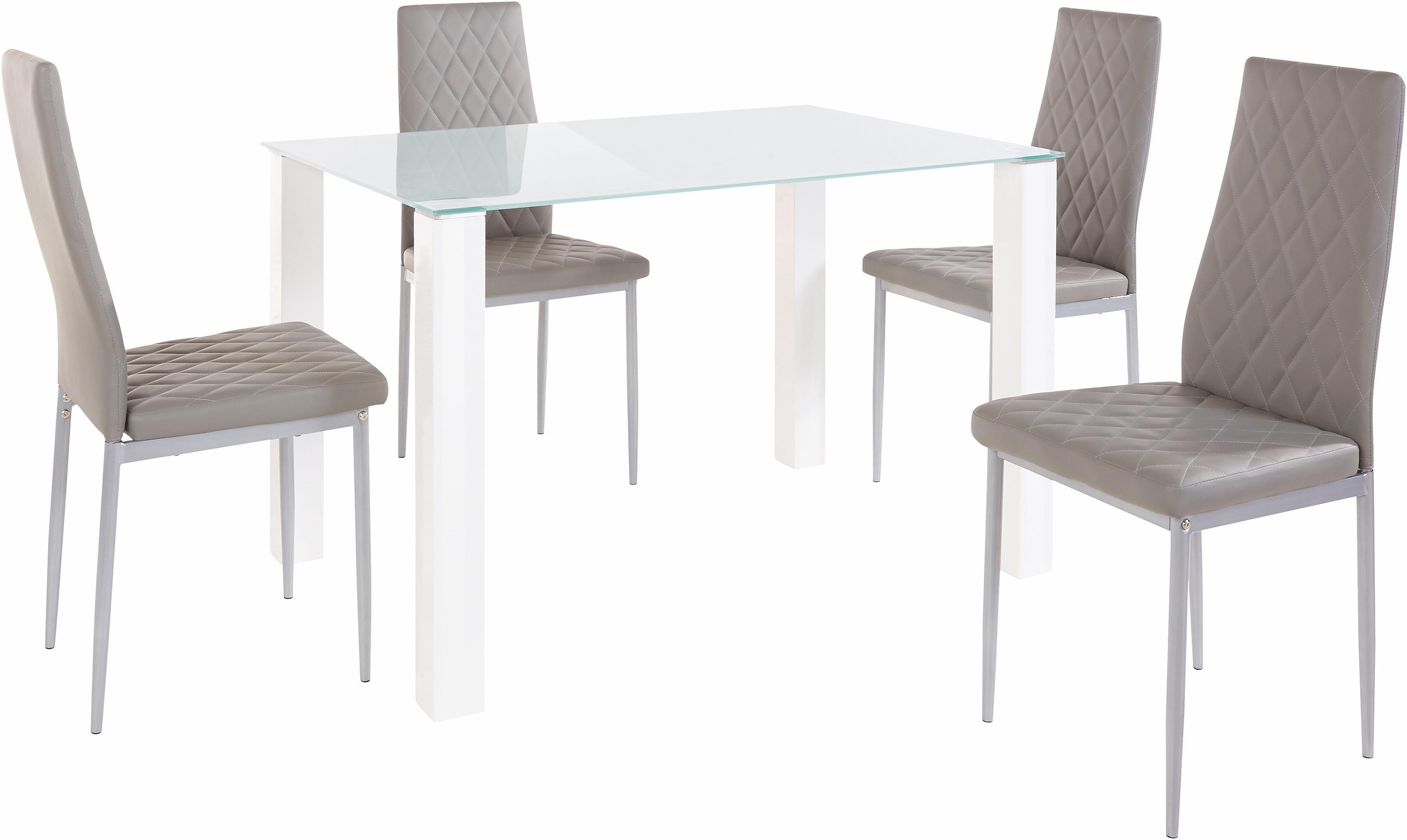 GOODproduct Essgruppe Set: Glastisch, Breite 120 x 80 cm mit 4 Stühlen