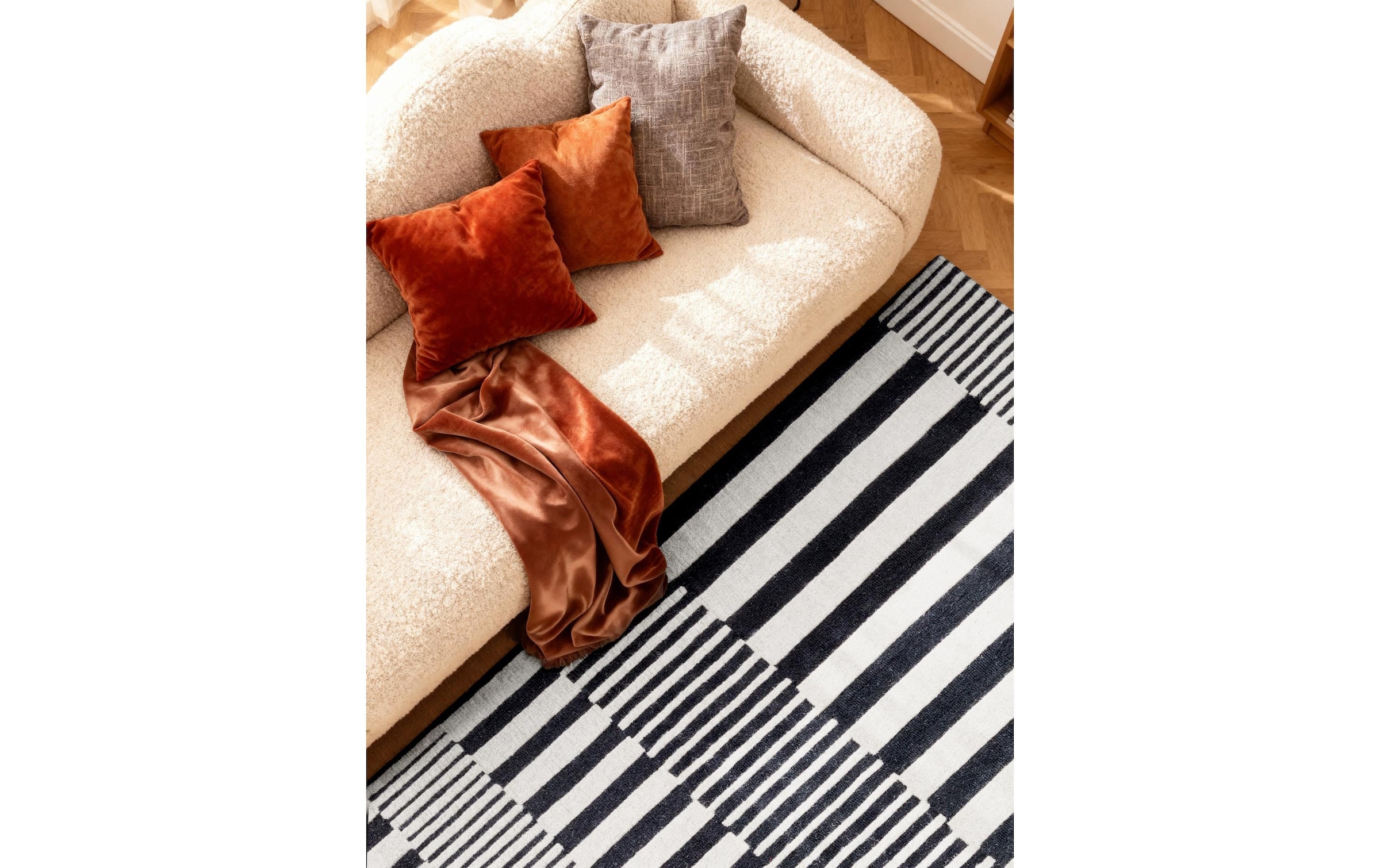 ELLE DECORATION Teppich »Pulse« rechteckig 12 mm Höhe Wolle, Natur, Wohnzimmer, schwarz weiss, Modern, Geometrisch, Streifen