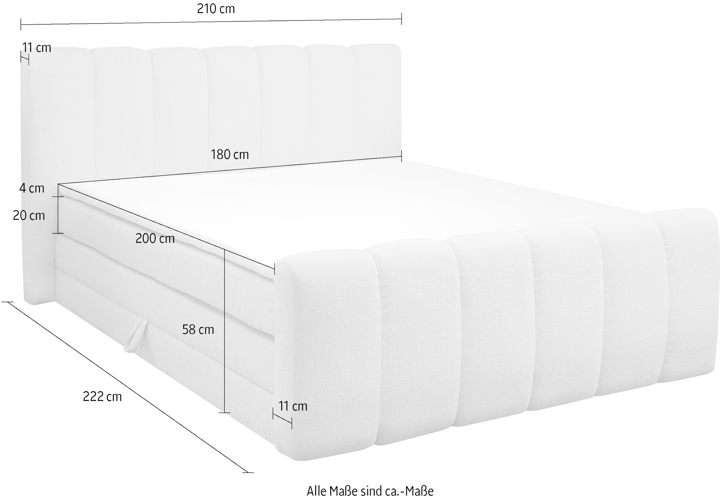 ED EXCITING DESIGN Lit boxspring »Chuck in der Breite 180cm, inkl. Bettkasten, Liegehöhe: 58cm« inkl. Tonnentaschen-Federkernmatratze & Kaltschaum-Topper