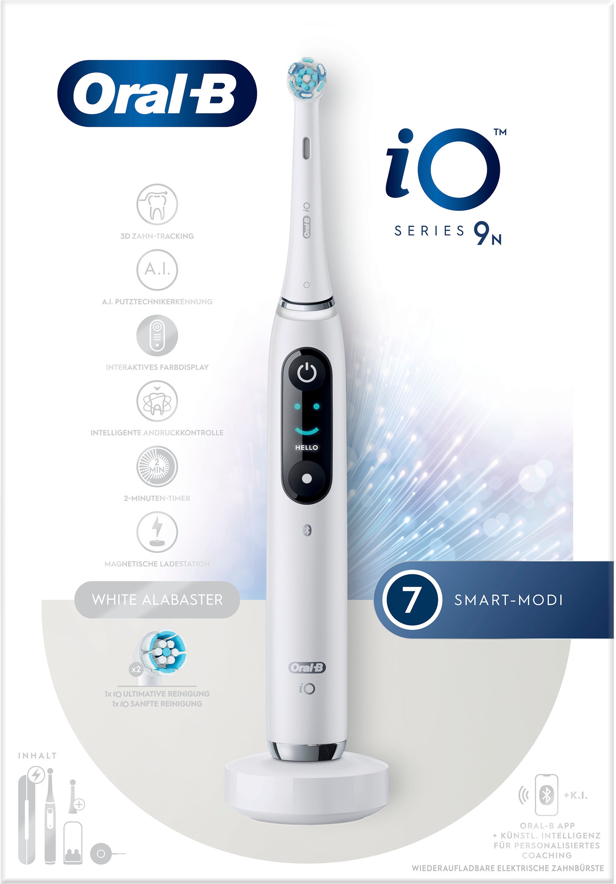 Oral-B Brosse à dents électrique »Oral-B iO Series 9« 2 cuis Aufsteckbürsten 7 modes de brossage pour soins dentaires, analyse 3D, écran couleur & étui de voyage avec charge