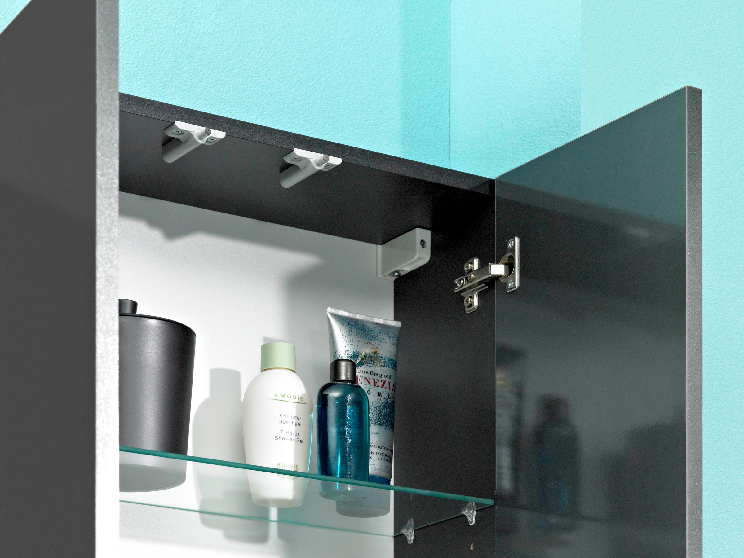 Saphir Armoire haute »Quickset Badschrank 50 cm breit, 4 Türen, 2 Nischen, 1 Schublade« armoire haute de salle de bain avec amortisseur de porte, poignées chrome brillant