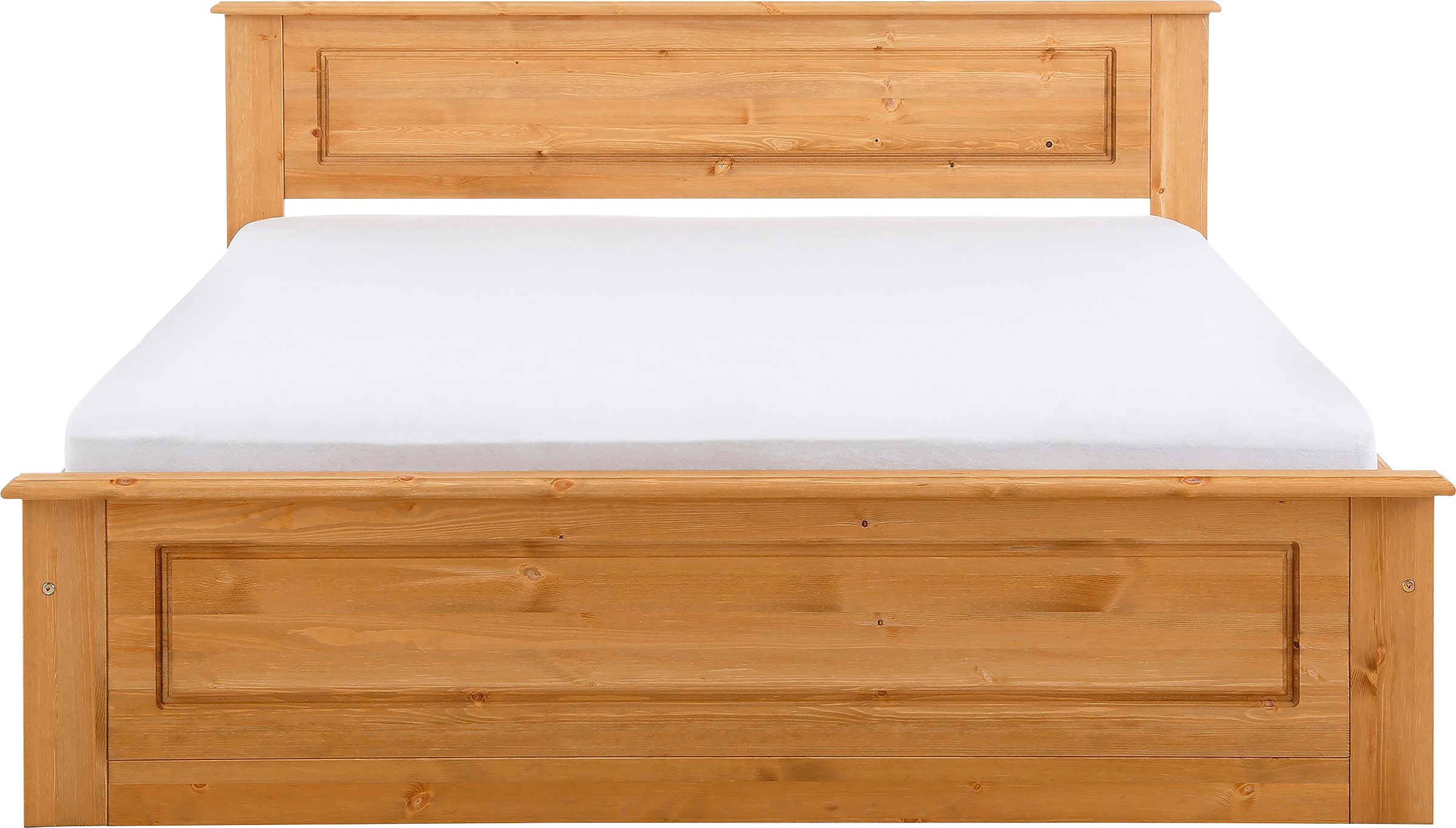 Image of GOODproduct Massivholzbett "Madrid, Landhausstil, hohe Belastbarkeit" Breite/Belastbarkeit 180cm/220 KG, 160cm/200 KG, 90cm/=120 KG, mit Rollrost, aus massivem Kiefernholz, Kassettenoptik