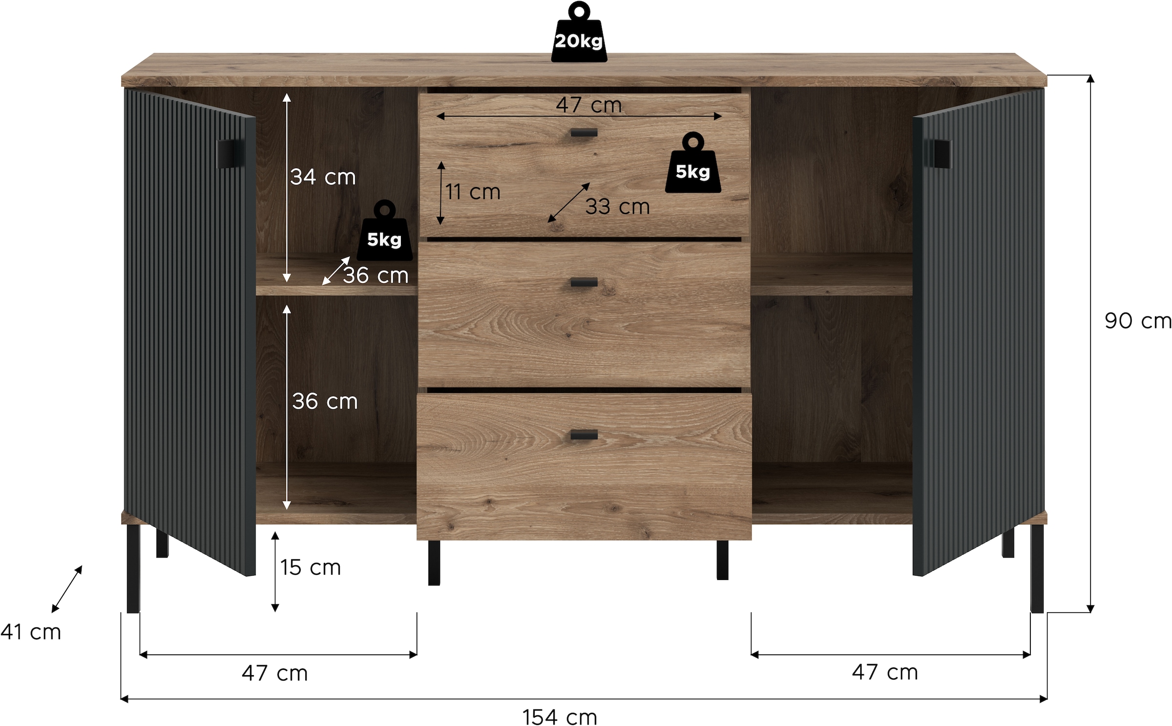 INOSIGN Buffet »TREVERK, Breite: 154 cm, hochwertige MDF-Front schwarz tiefzieh« 1 cuis tlg. buffet, salon, salle à manger