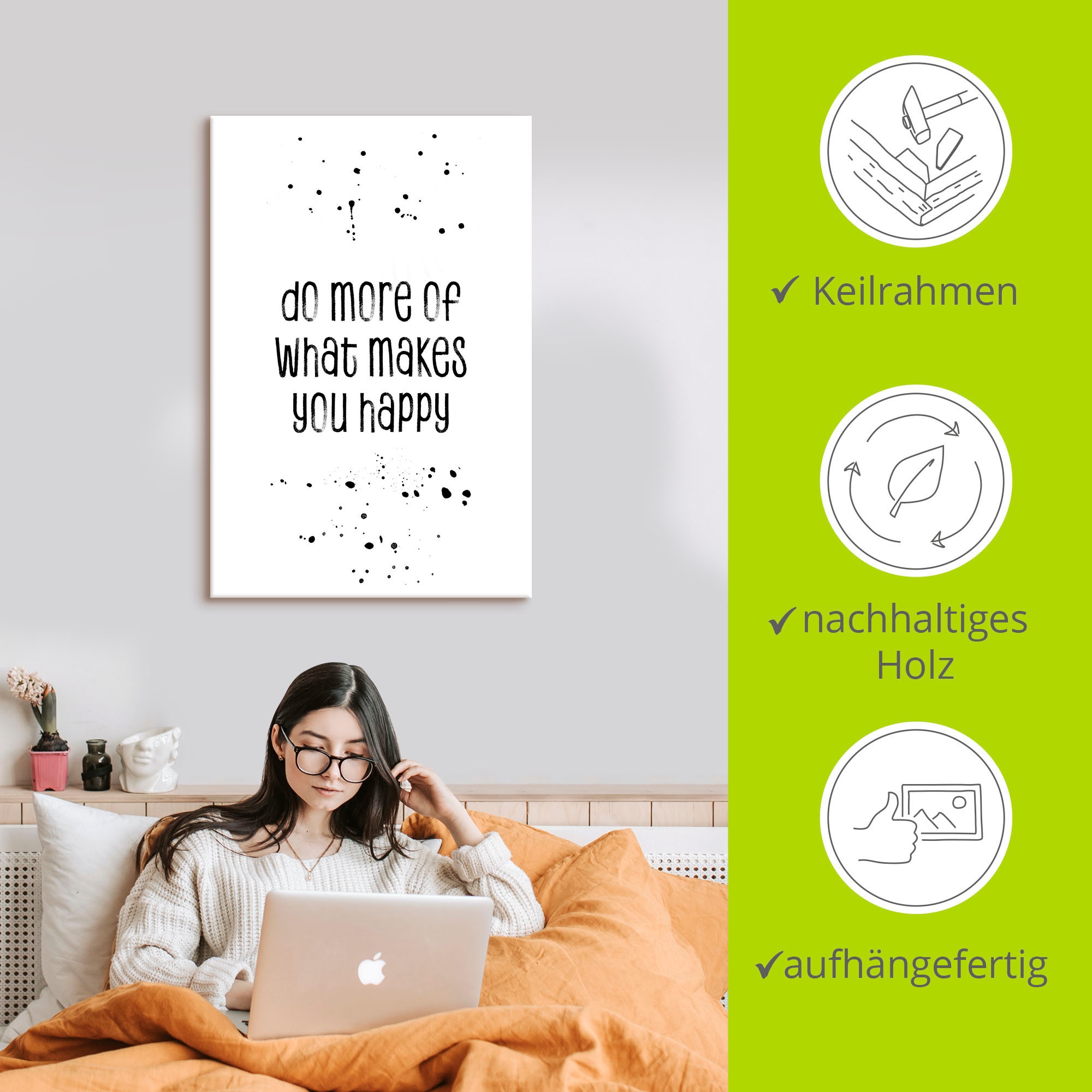 Artland Tableau sur toile »Mehr von dem, was glücklich macht« 1 cuis tlg. auf Holzrahmen gespannt