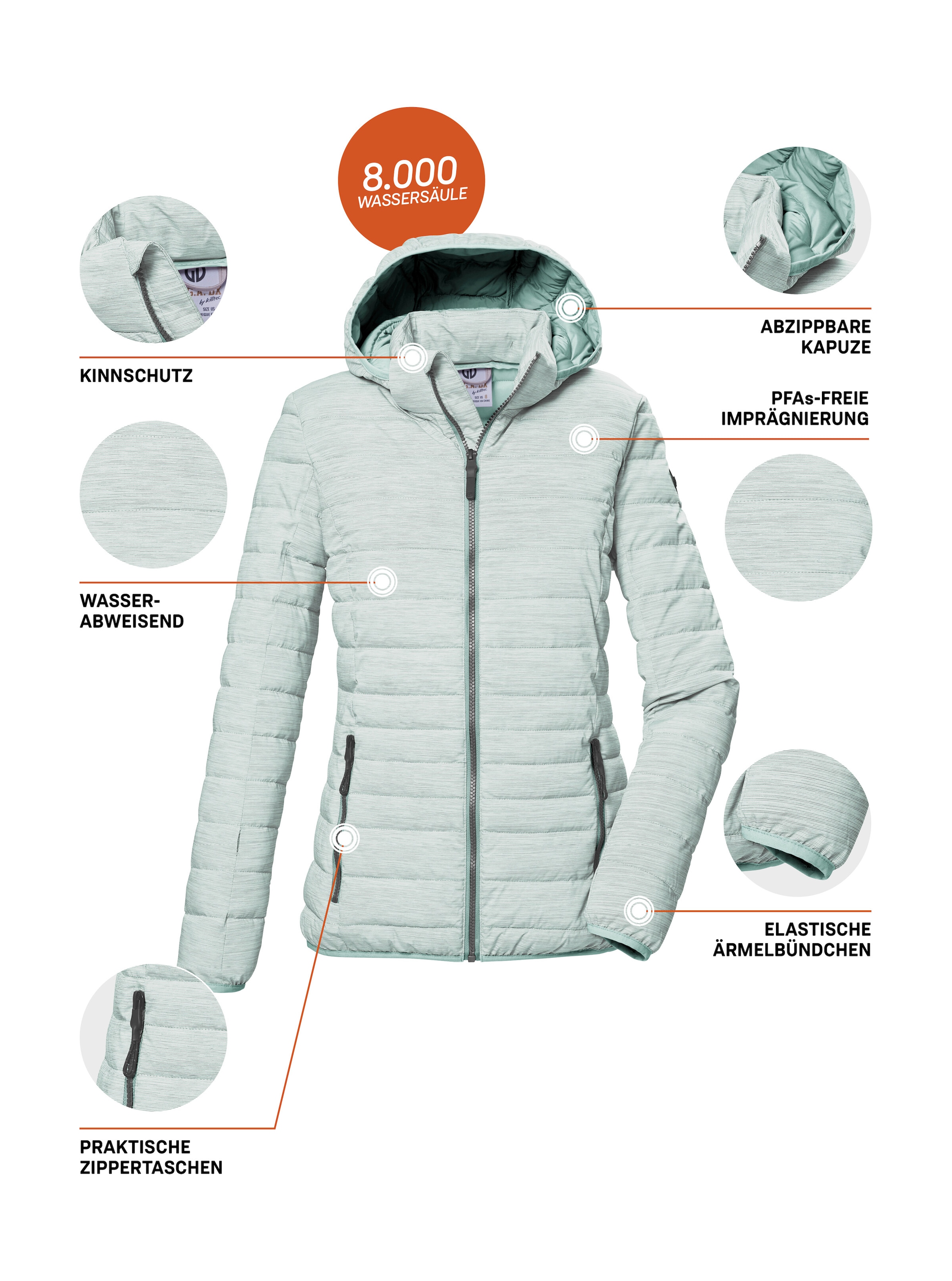 G.I.G.A. DX by killtec Steppjacke »GS 63 WMN QLTD JCKT_Uyaka«, Steppjacke: wasser- und windabweisend, atmungsaktiv, abzippbare Kapuze