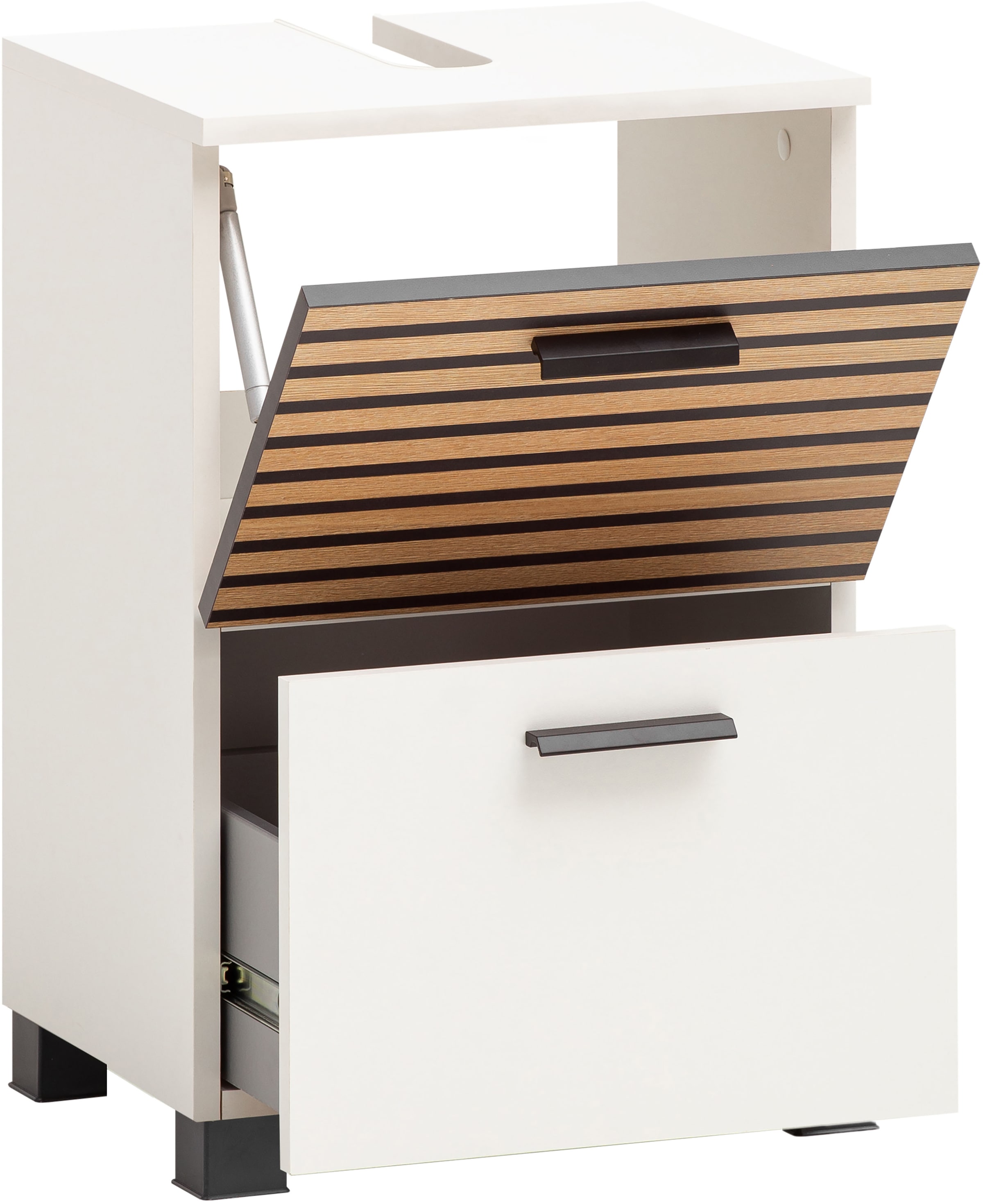 welltime Waschbeckenunterschrank »Katta, Breite 40 cm« Oberboden mit Siphonausschnitt, Klappenfront mit Akustikprint