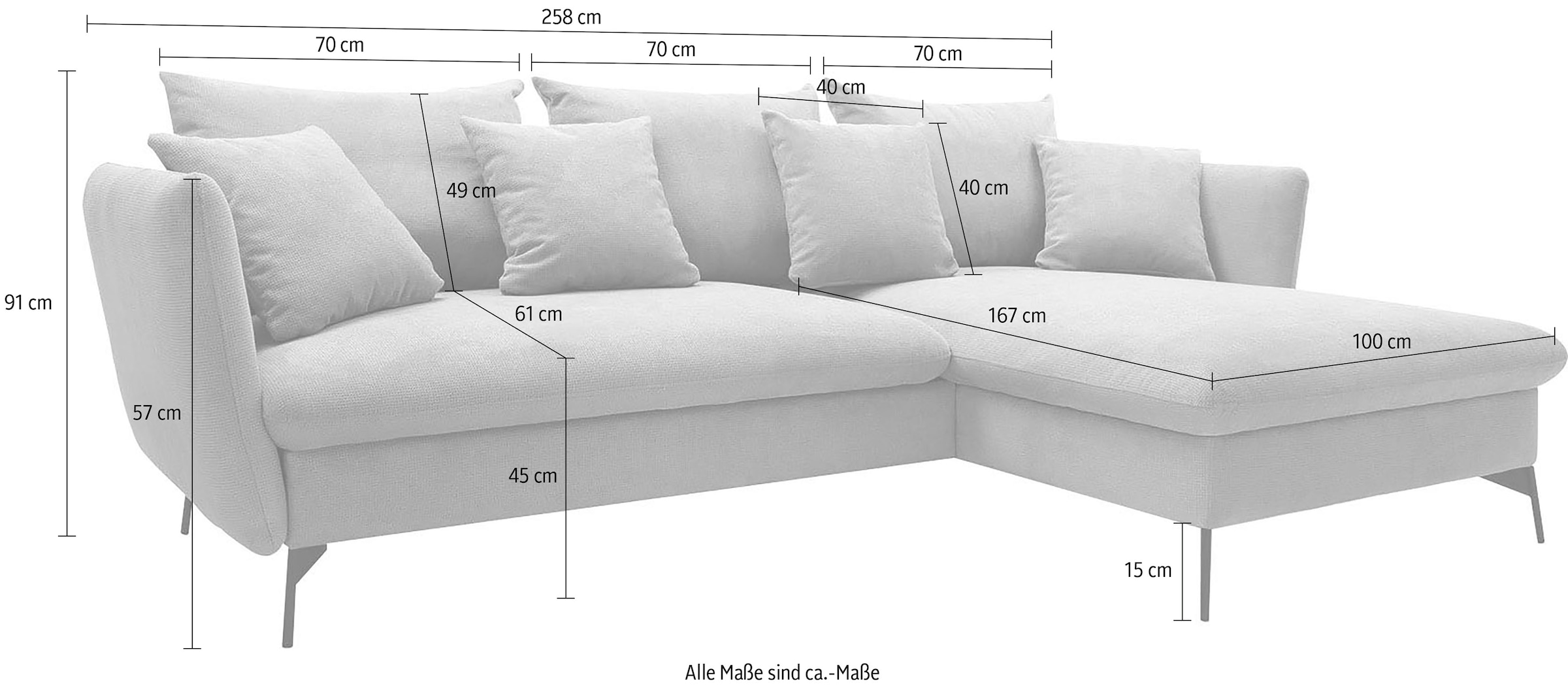 GOODproduct Canapé d'angle »LIVORNO,258 cm, L-Form,« Schlaffunktion u. Bettkasten (139/224cm), Samt, Struktur, Webstoff