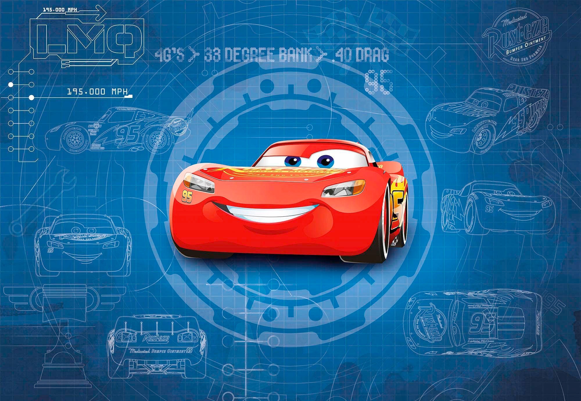 Image of Komar Fototapete "Cars3 Blueprint - Grösse 368 x 254 cm" bedruckt glatt Kinderzimmer