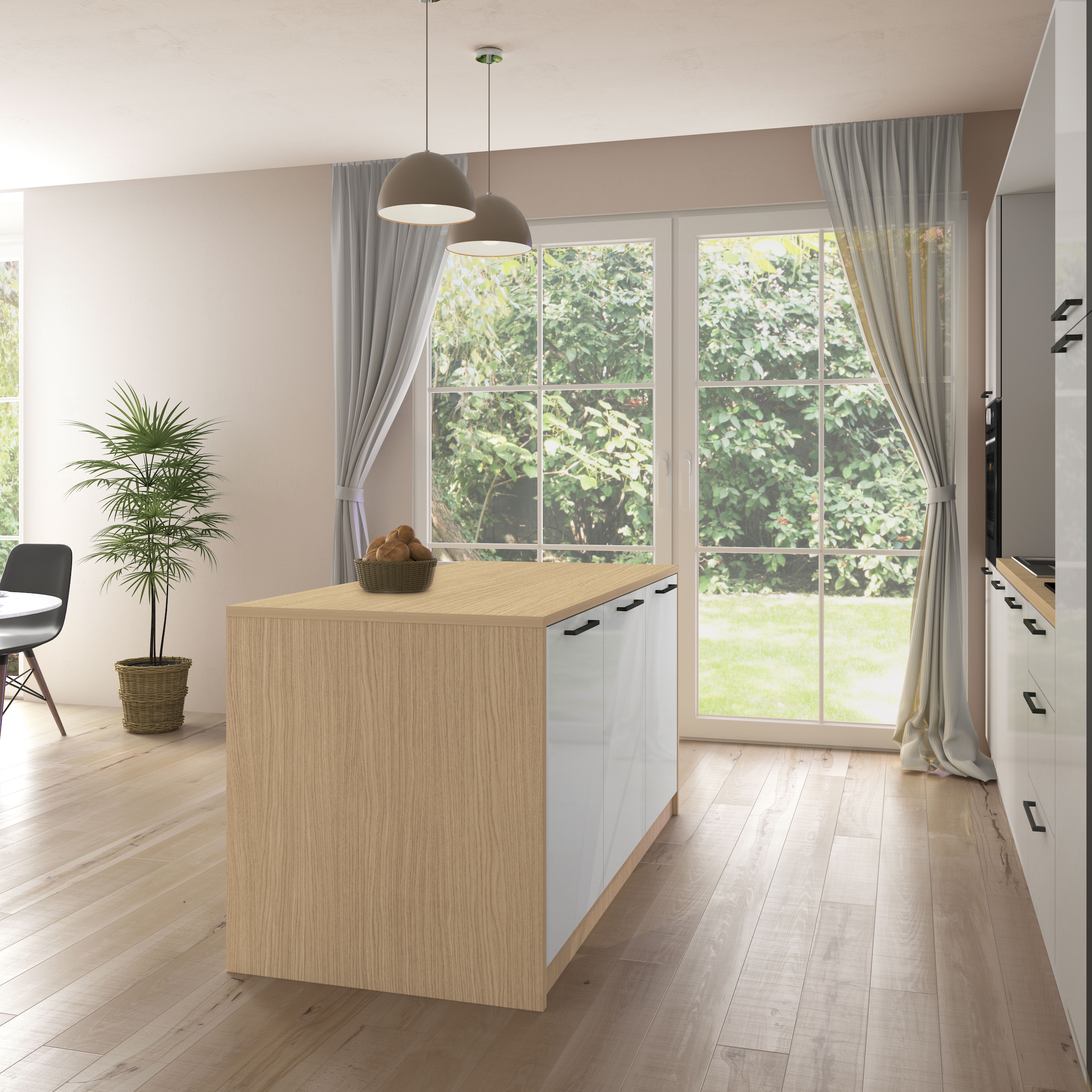 KOCHSTATION Ilot de cuisine »KS-Luna« Largeur 170 cm, 3 portes, 6 compartiments intérieurs, 3 places à manger, portes amorties