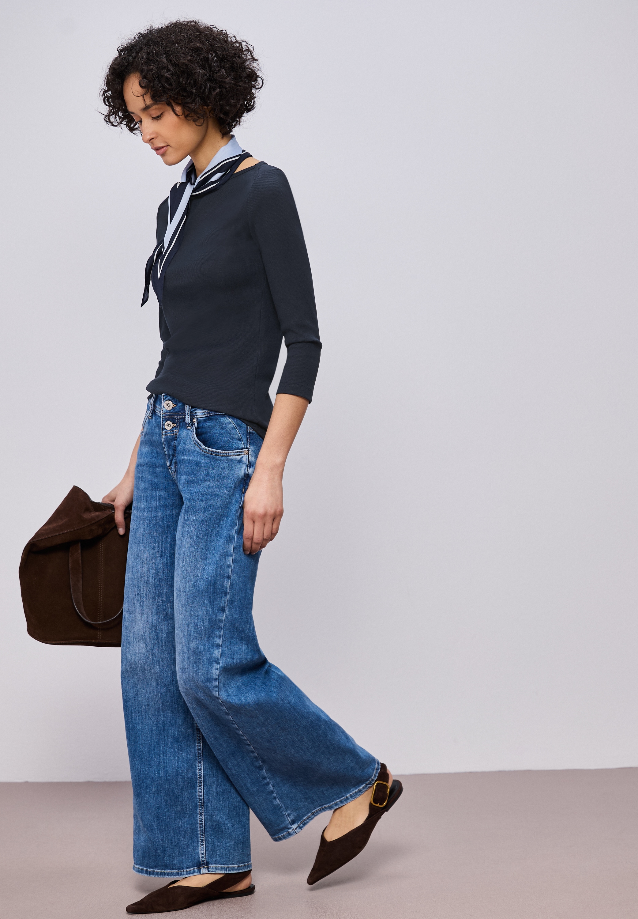 STREET ONE T-shirt à manches 3/4 in Rippstruktur