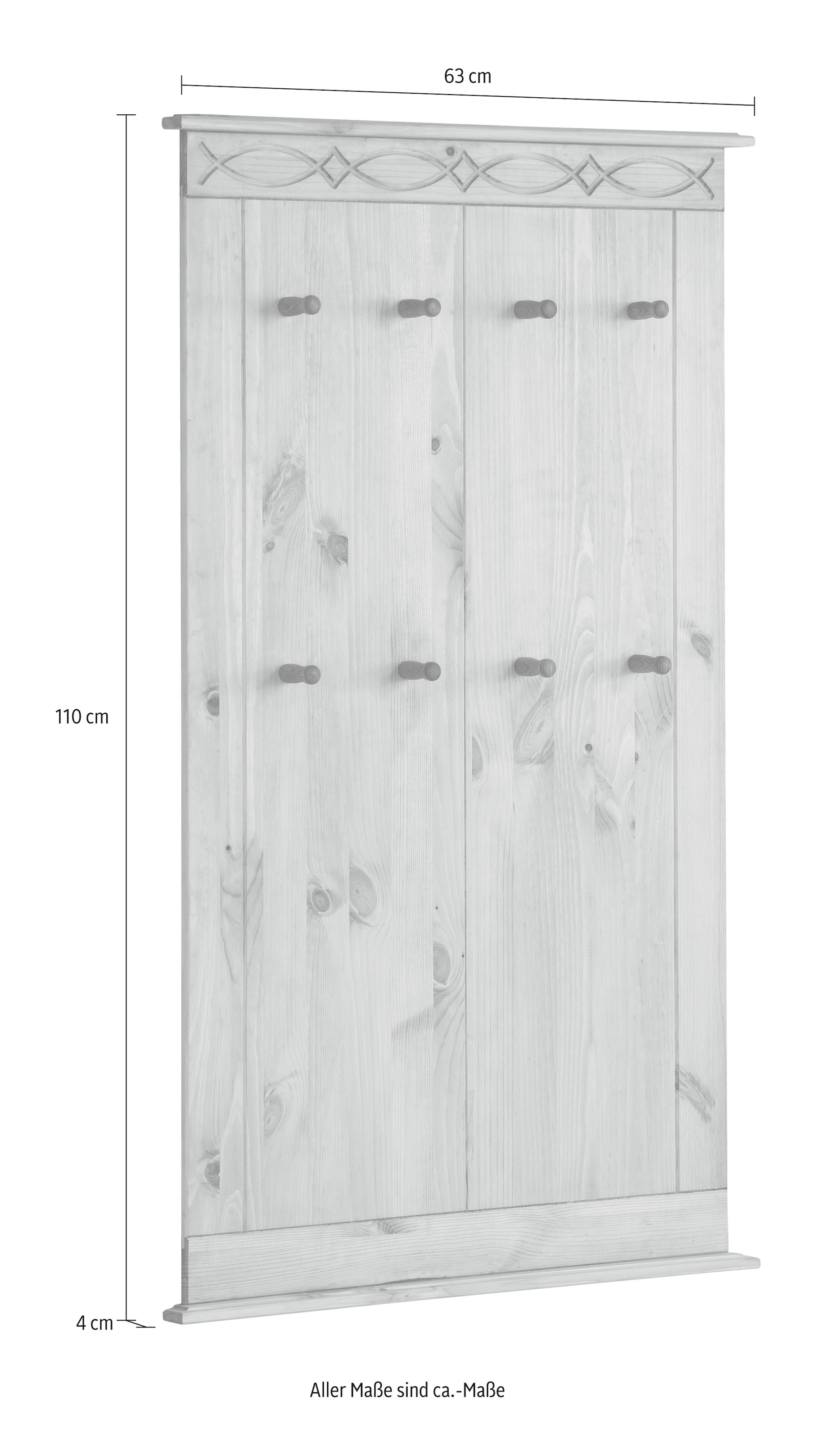 Home affaire Garderobenpaneel »Indra«, aus massiver Kiefer, FSC®, 8 Haken, dezentes Ornament
