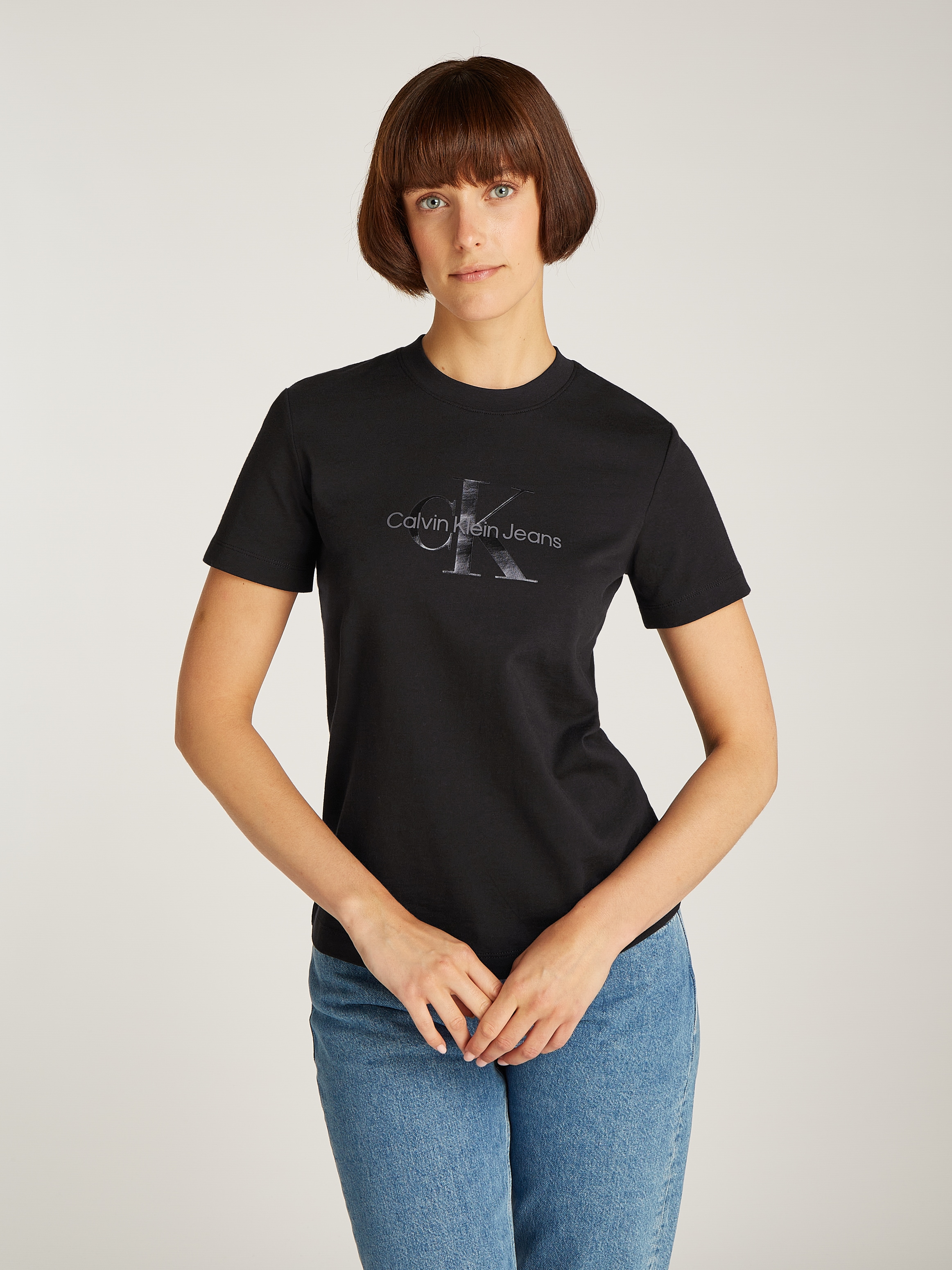 Calvin Klein Jeans Rundhalsshirt »GLOSSY MONOLOGO REGULAR TEE«, mit Logodruck