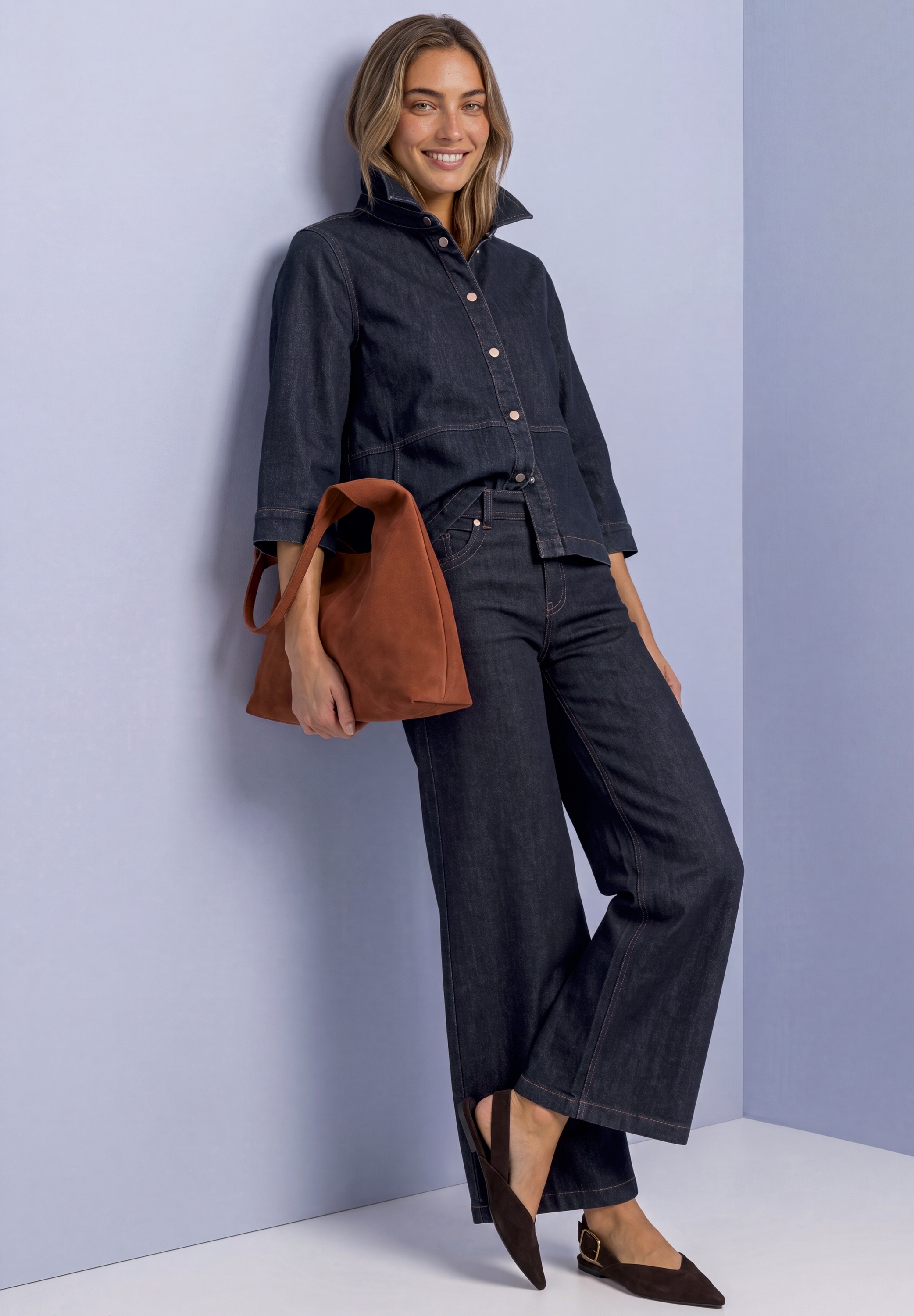 STREET ONE Jeansbluse 3/4-Arm Hemdbluse mit Knopfleiste