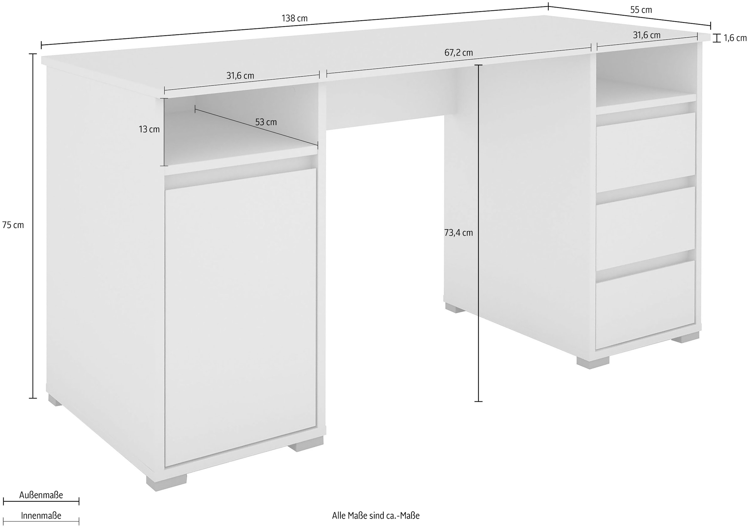 Homexperts Schreibtisch »Loop«, mit günstig Schubkästen Tür 3 1 und kaufen