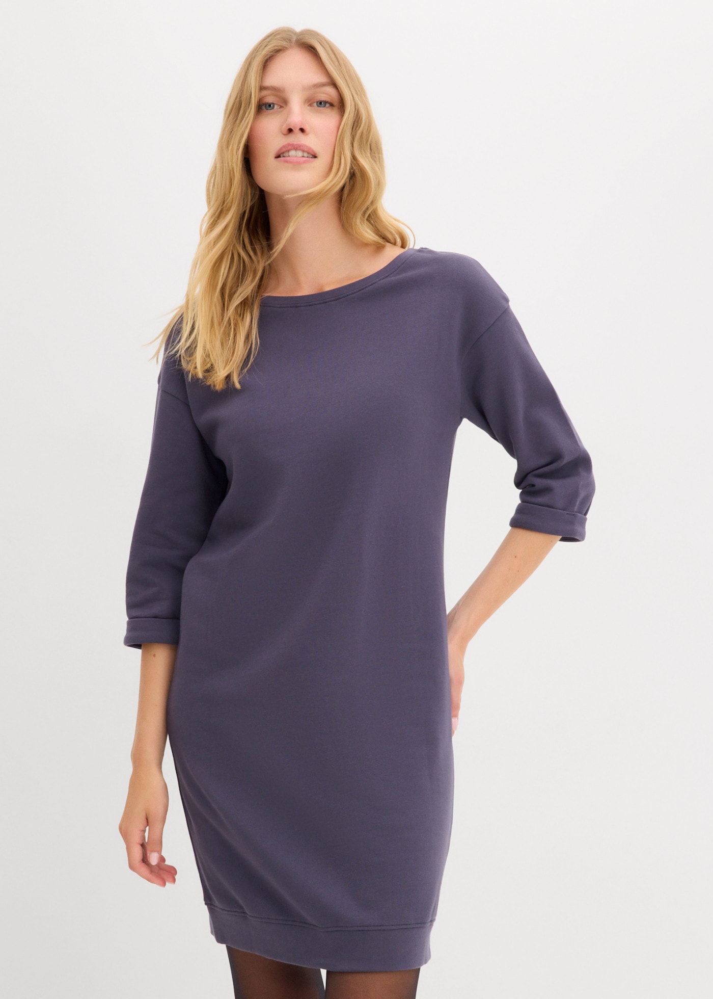 bonprix Sweatkleid »Sweatkleid« mit lockerer Passform, knielang, 3/4-Ärmel, unifarben, ohne Verschluss