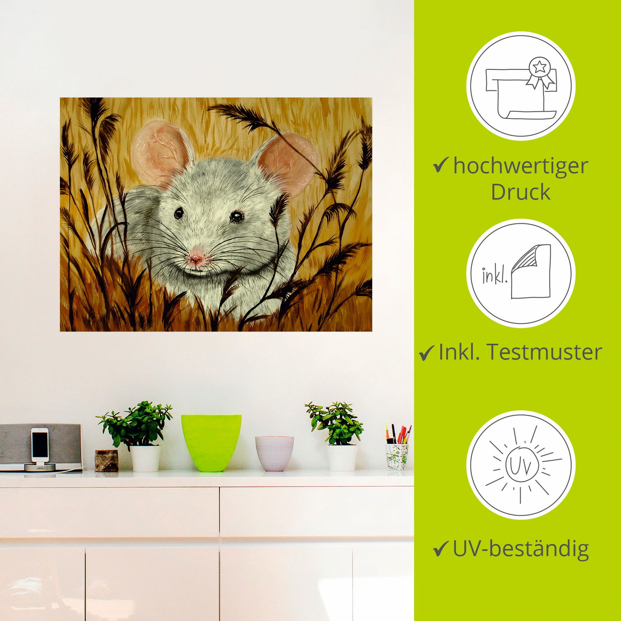 Artland Wandbild »Maus«, Haustiere, (1 St.), als Alubild, Leinwandbild, Wandaufkleber oder Poster in versch. Grössen