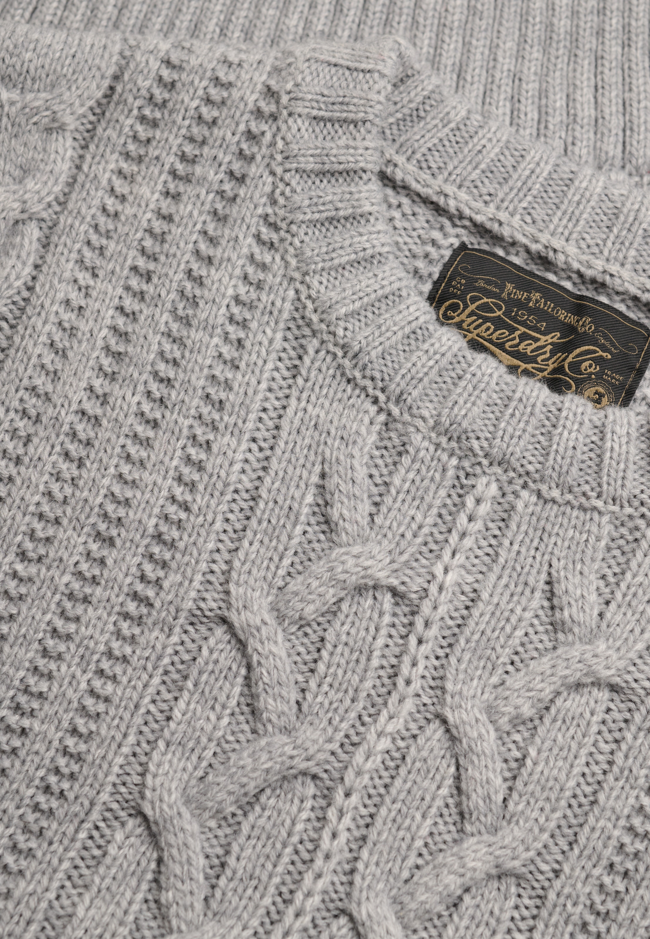 Superdry Rundhalspullover »JACOB CABLE JUMPER« Materialmix, regular fit