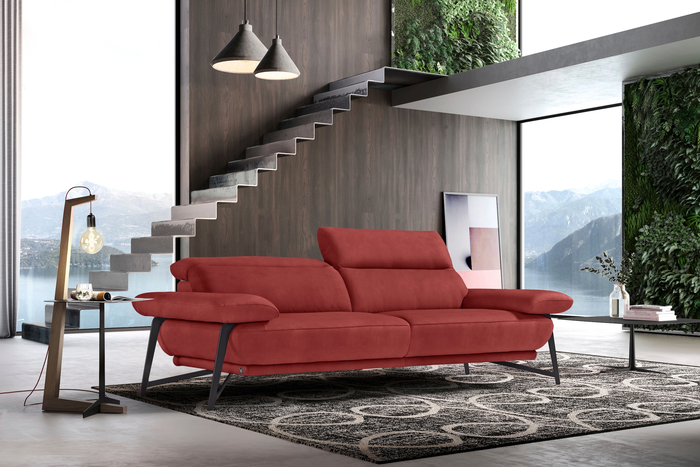 Image of Egoitaliano 2,5-Sitzer "Anais, Designsofa mit erstklassigem Sitzkomfort, Fussfarbe schattengrau" Kopfteil verstellbar, 232 cm, Luxus-Microfaser Lederoptik, marsala