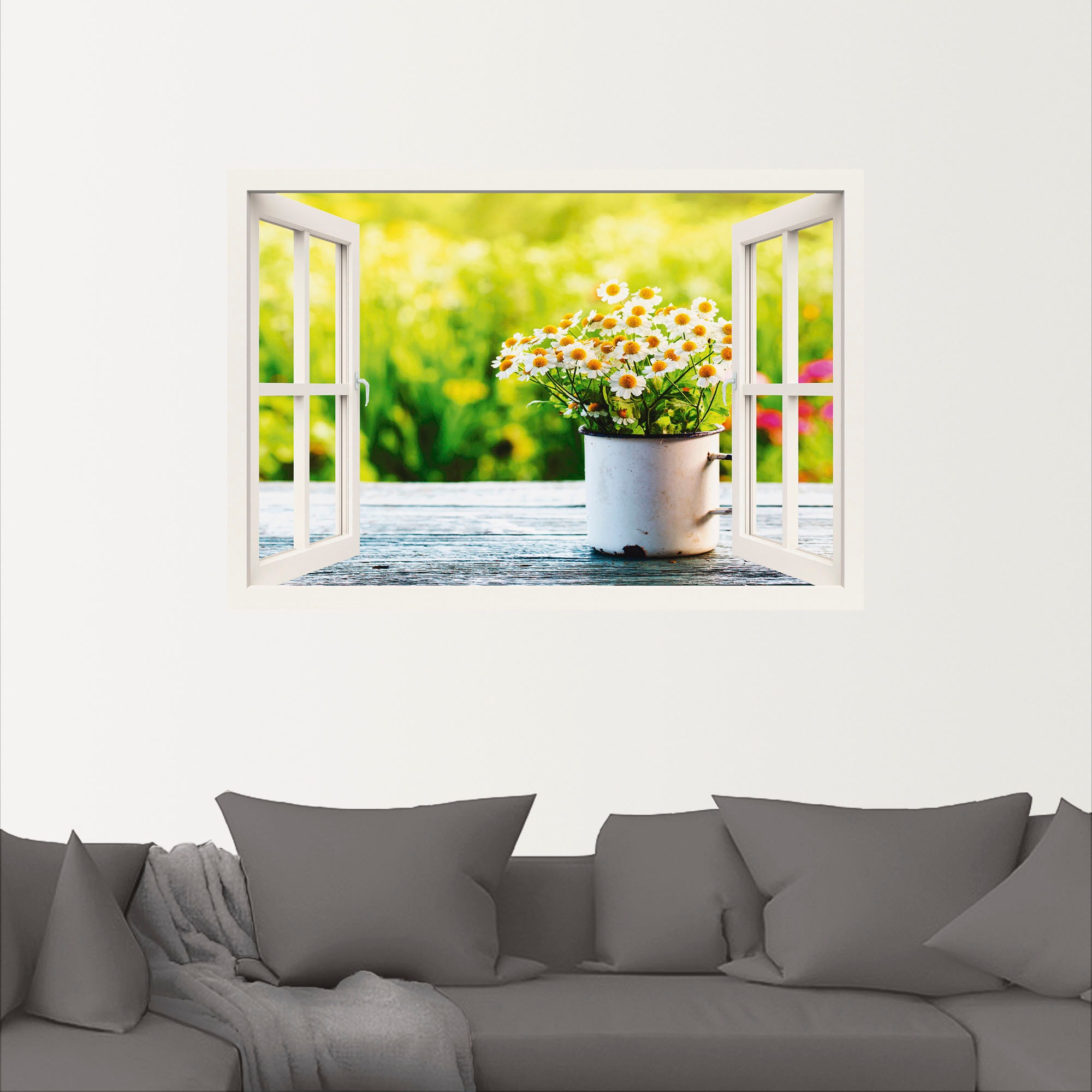 Artland Wandbild »Fensterblick Garten mit Gänseblümchen«, Blumen, (1 St.), als Alubild, Outdoorbild, Leinwandbild, Wandaufkleber, versch. Grössen
