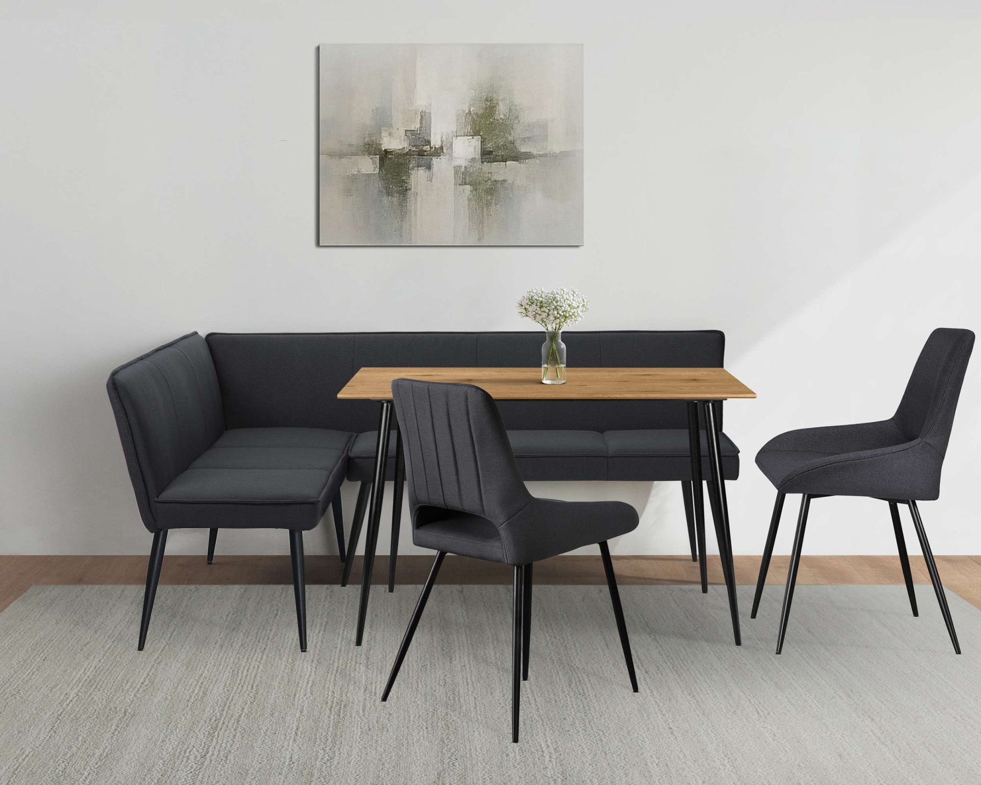 Image of GOODproduct Eckbankgruppe "Danny/Ianna/Derrek" Set, Eckbankgruppe mit Tisch, Eckbank, Stühle, 4 tlg. Sitzgruppe, Eckbank und Stühle bequem gepolstert, Tisch 120x80 cm