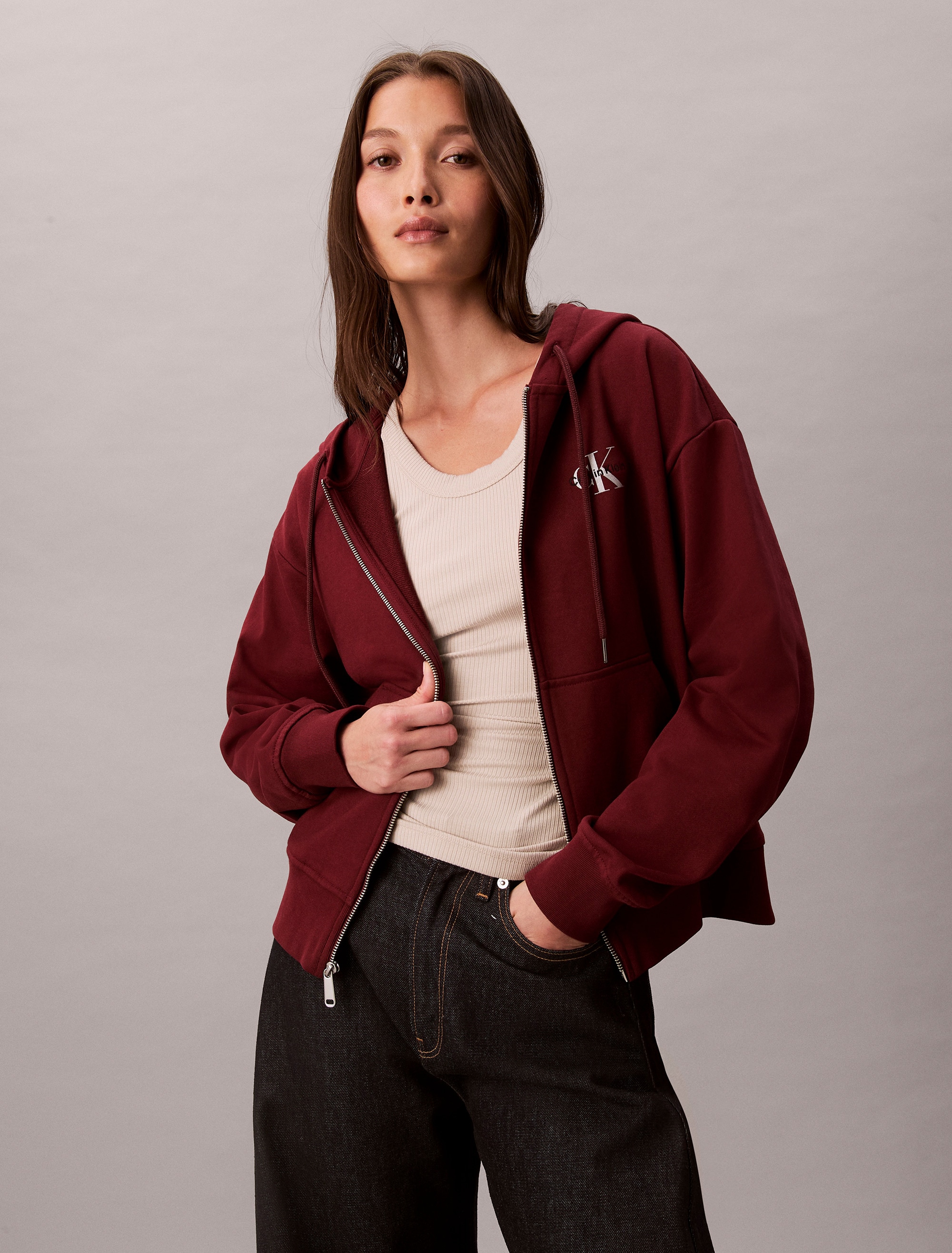 Image of Calvin Klein Jeans Sweatjacke "MNLG FRNCH TRRY FZ B" Mit Rundhalsausschnitt