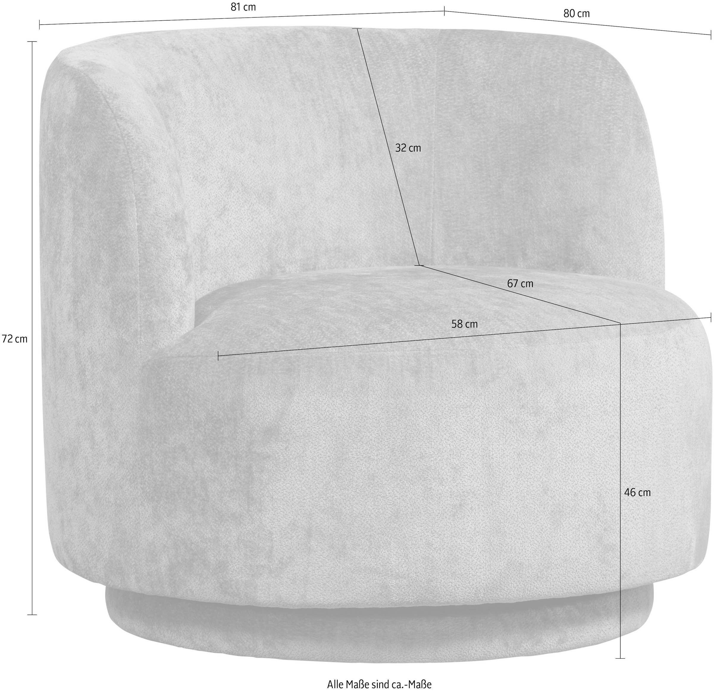 WOOOD Fauteuil pivotant »Popular Chenille-Bezug mit Drehmechanismus H 72 x B 81 x T 80 cm« Capacité de charge 100 kg, multiplex pin, résistance maximale à l'usure