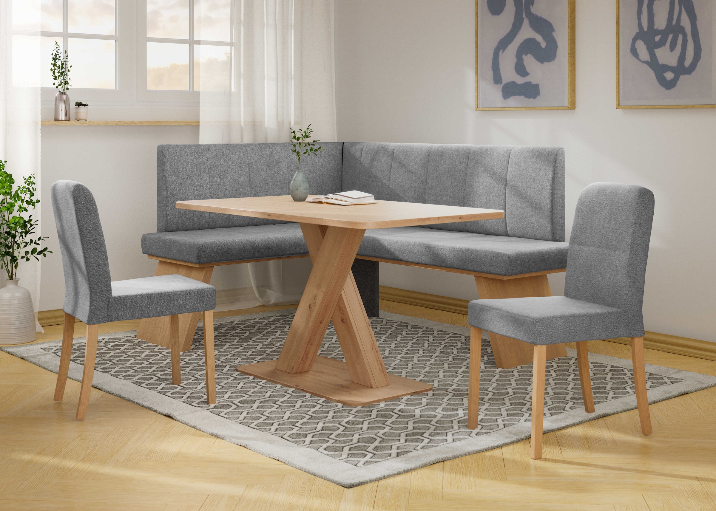 GOODproduct Eckbankgruppe »Nina« Set, 4er, 4 Stk. tlg. Sitzgruppe Esszimmer Stühle Tisch und Bank bequem gepolstert