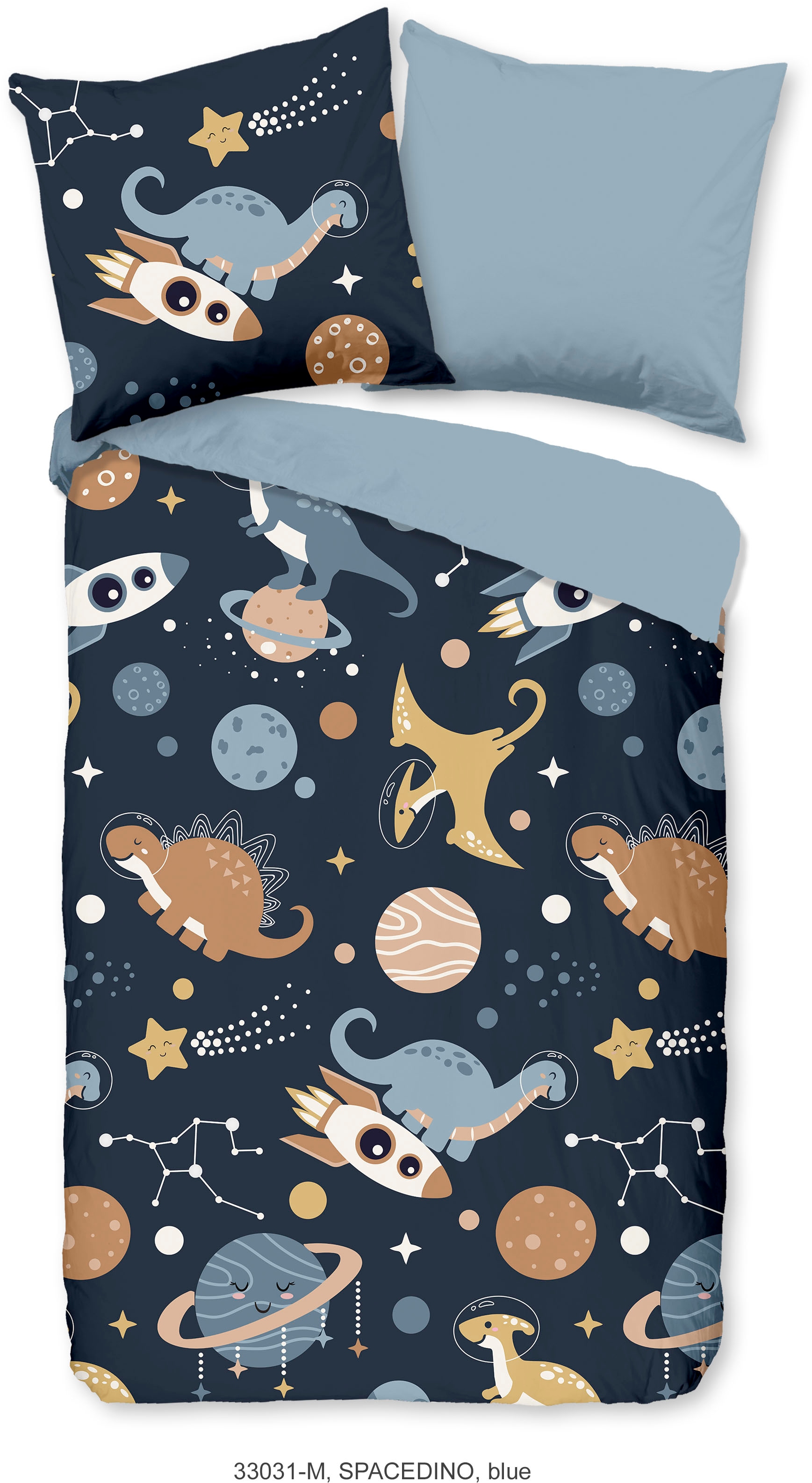 PURE luxury collection Kinderbettwäsche »Spacedino«, 135x200, Pflegeleicht, Reissverschluss, Wende, Kind Junge, Dino Weltall