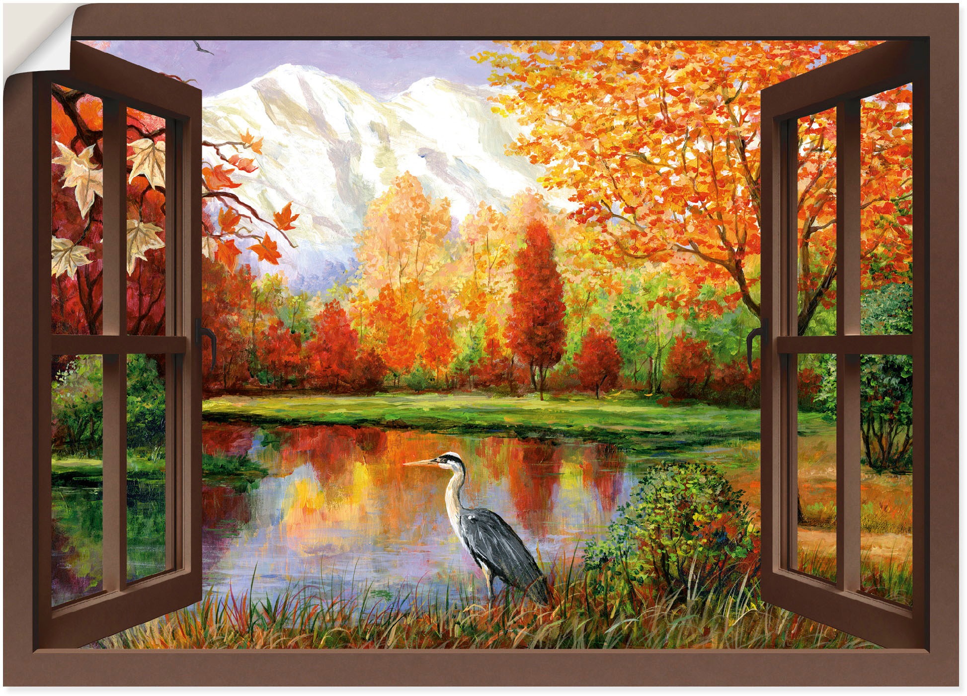 Image of Artland Wandbild »Herbst am See Ausblick«, Fensterblick, (1 St.), in vielen Grössen & Produktarten - Alubild / Outdoorbild für den Aussenbereich, Leinwandbild, Poster, Wandaufkleber / Wandtattoo auch für Badezimmer geeignet bei Ackermann Versand Schweiz