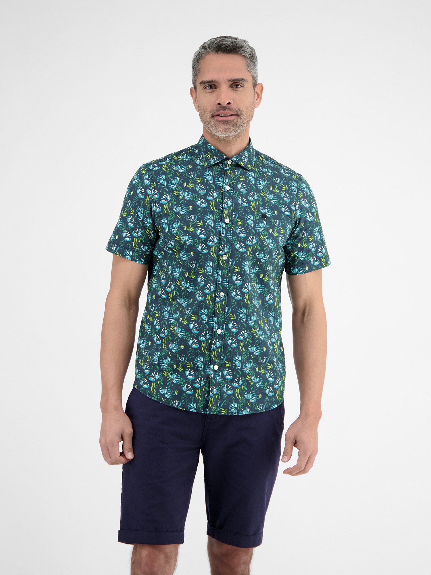 LERROS Chemise à manches courtes »LERROS Herren Poplin-Stretchhemd, floral gemustert«
