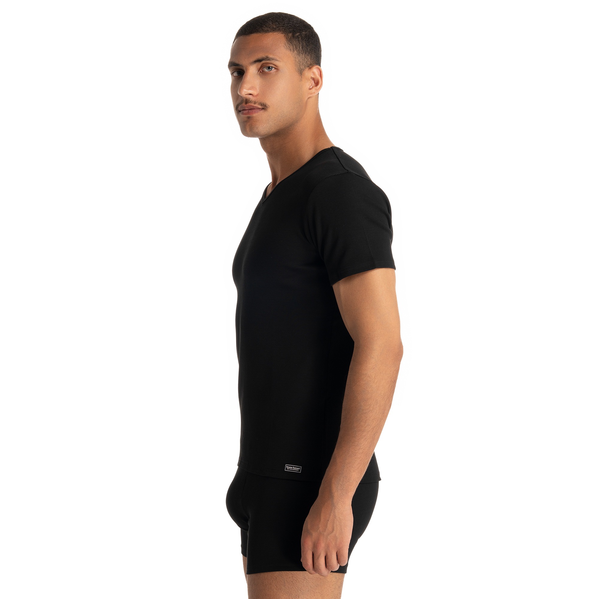 Bruno Banani T-shirt en V »FINE RIB« côtes fines, manches courtes, col en V, mélange coton